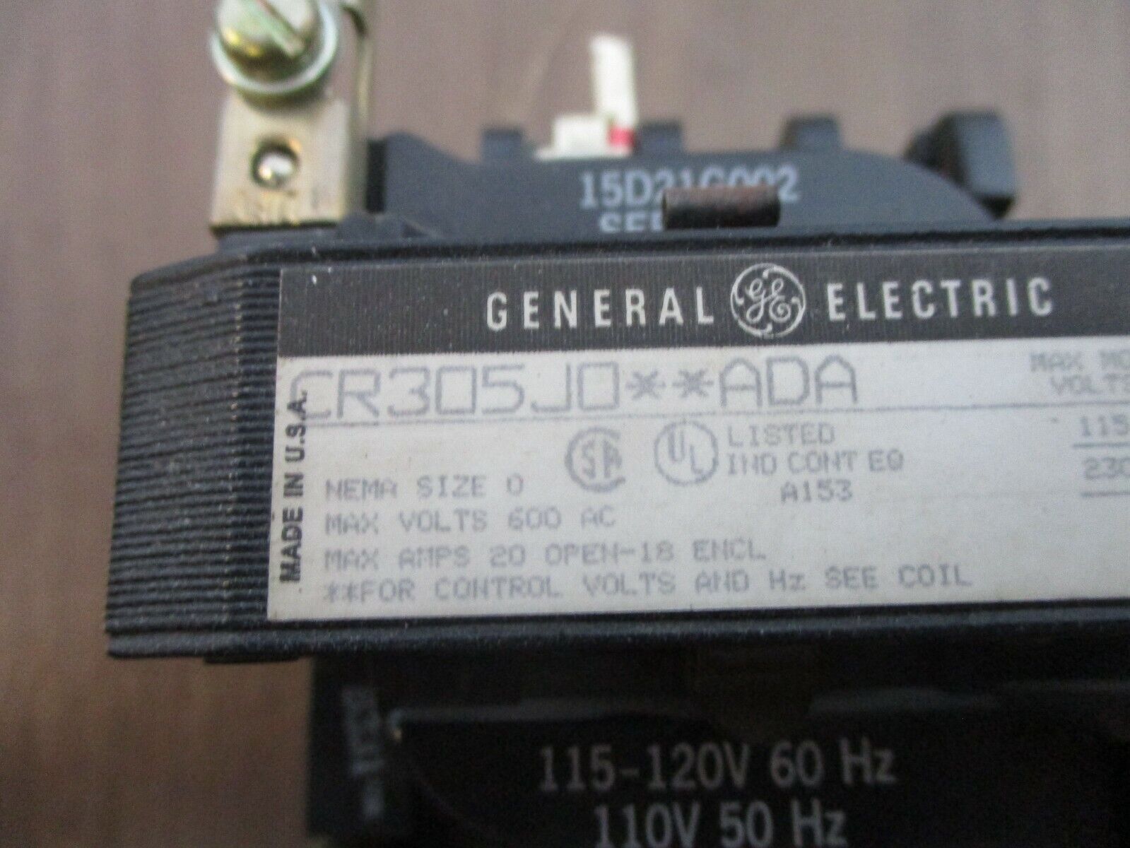 GE Size 0 Contactor CR305J0**ADA 115-120V Coil 20A 600V Used
