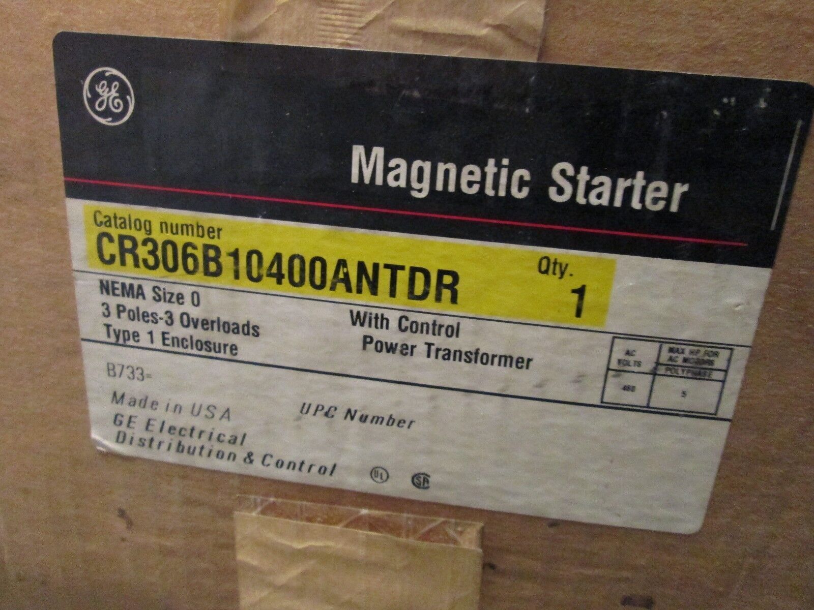 GE Enclosed Starter CR306B10400ANTDR Size 0 3P 120V Coil Nema 1 New Surplus