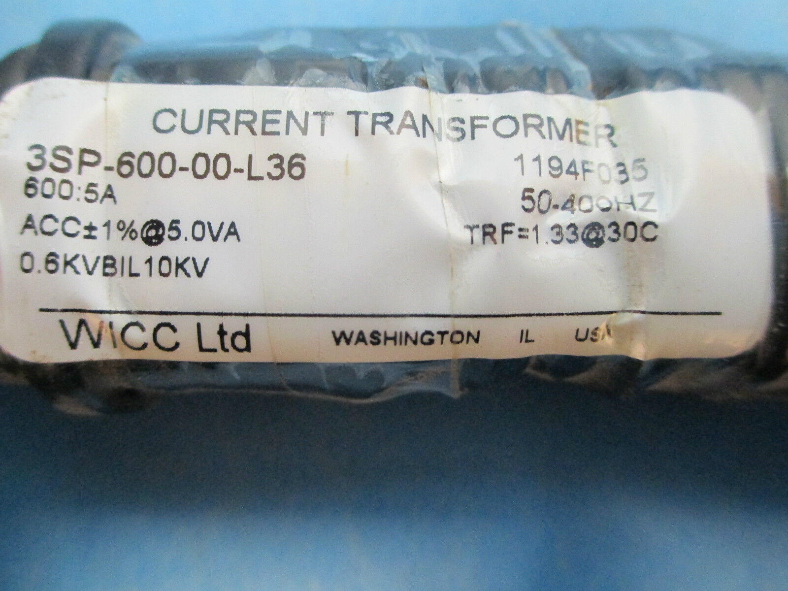 WICC Currnet Transformer, 3SP-600-00-L36, 5VA, New Surplus!