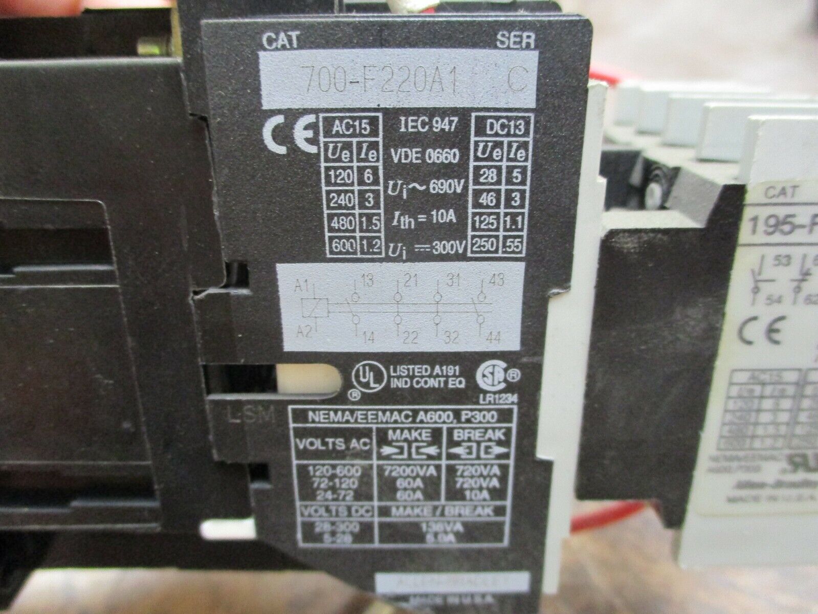 Allen-Bradley Contactor 700-F220A1 120V Coil Used