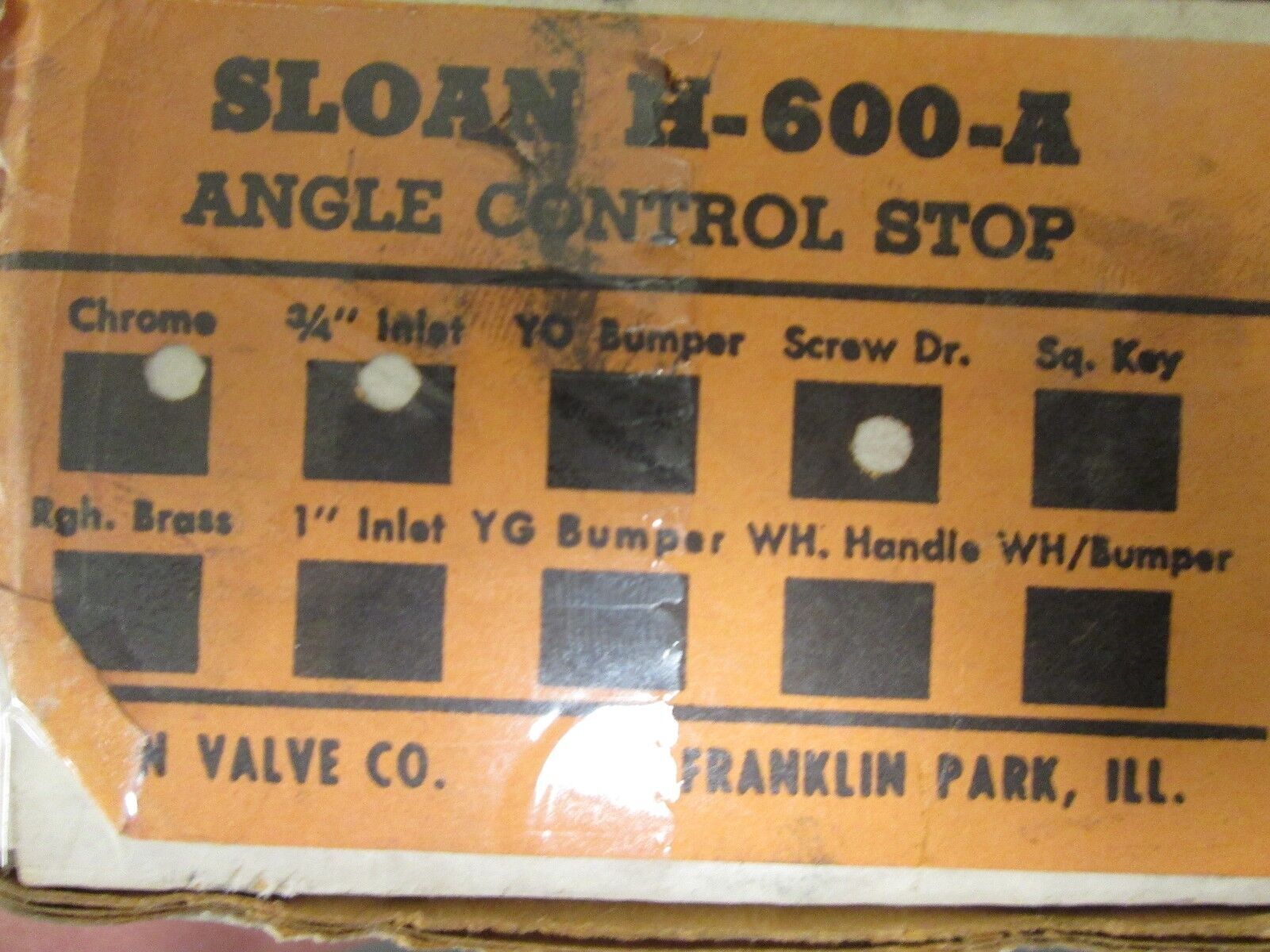 Sloan Angle Control Stop H-600-A Chrome 3/4" Inlet Screw Dr.
