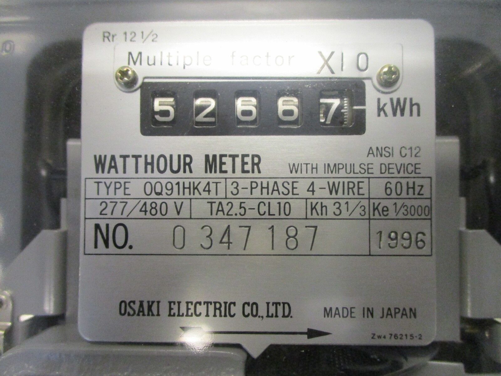 Osaki Watthour Meter 0091HK4T 277/480V 60Hz 3Ph 4w Used