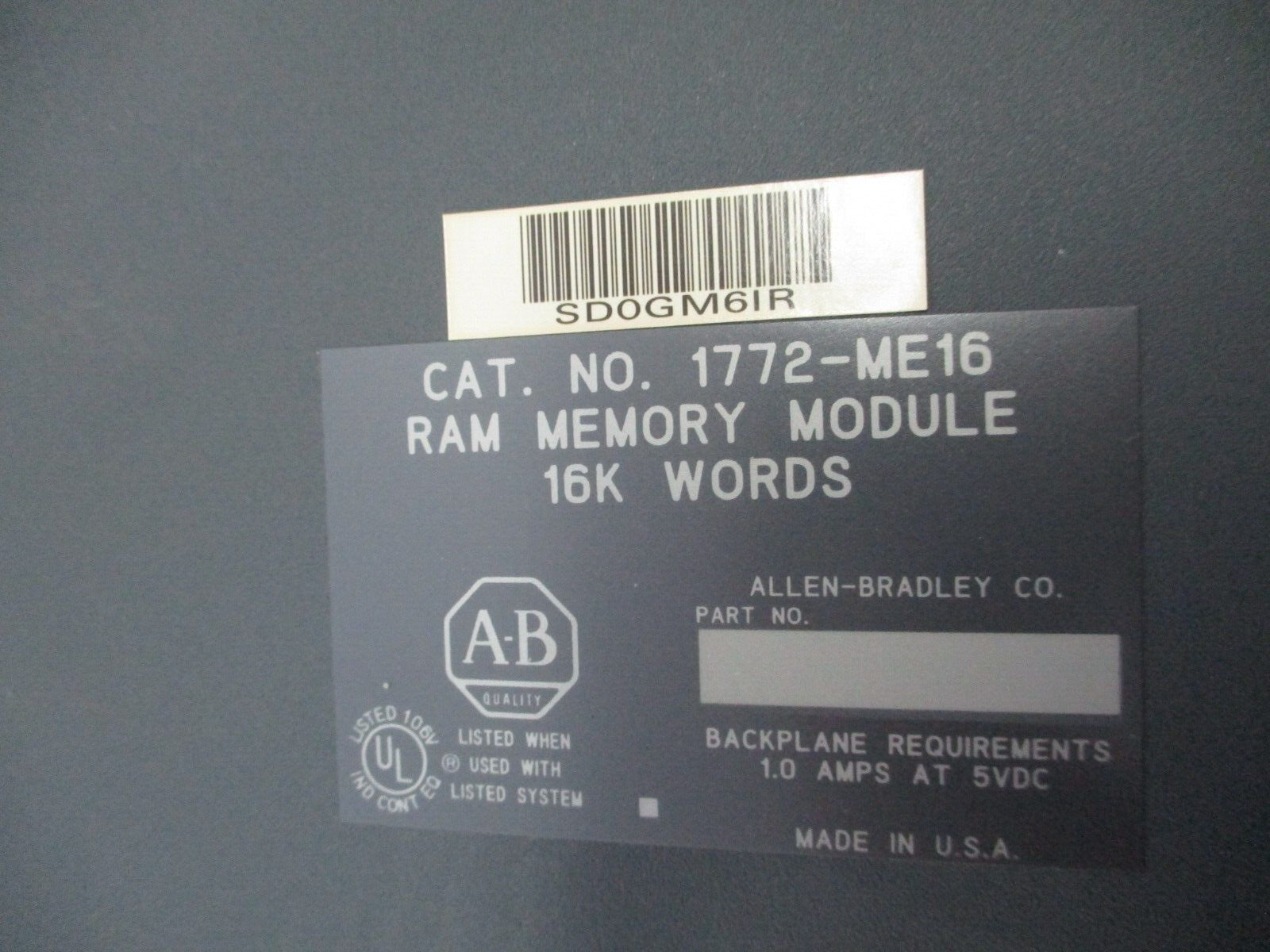 Allen-Bradley RAM Memory Module 1772-ME16 16k Words Used
