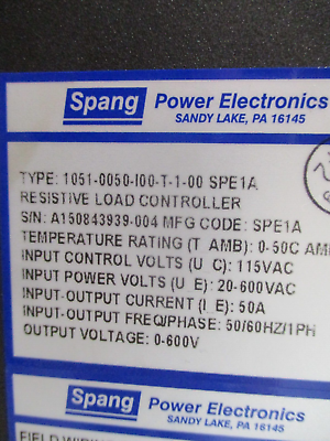 Spang Power Controller 1051-0050-I00-T-1-00 Control:115VAC Power:20-600VAC Used