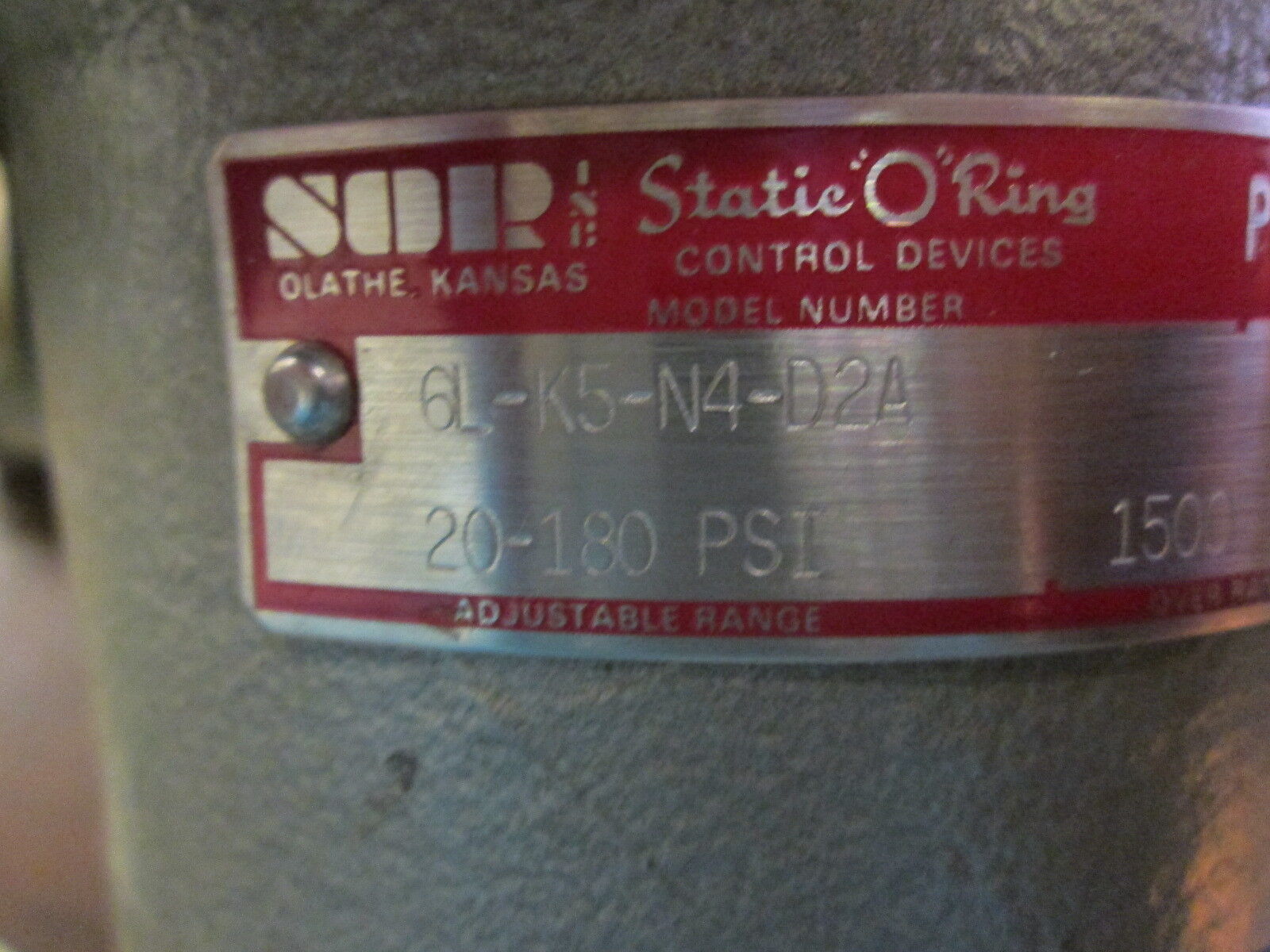 SOR Pressure Switch 6L-K5-N4-D2A Range:20-180PSI 1500 Over Range 2500 Proof Used