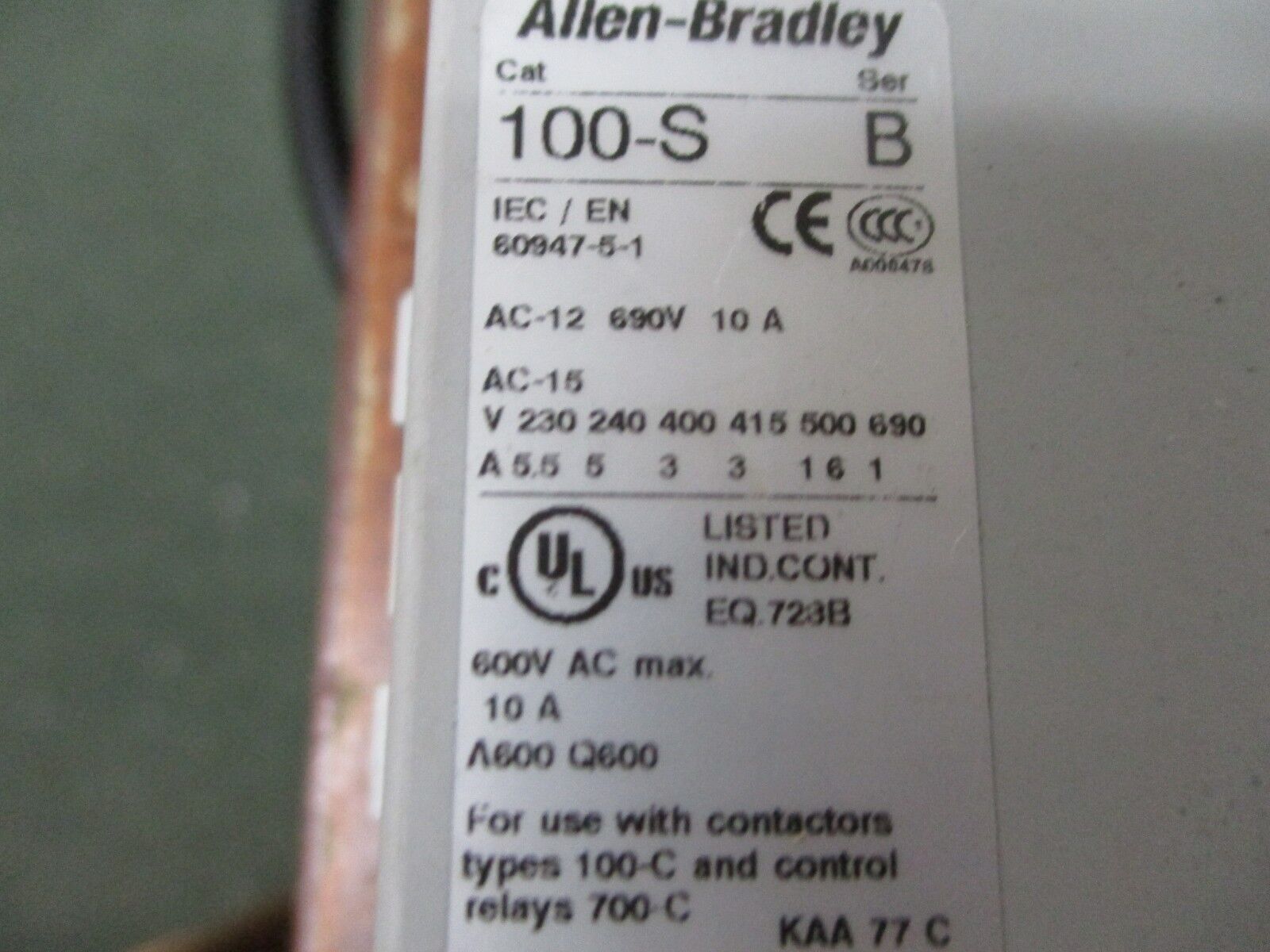 Allen-Bradley Contactor 100-C09*10 25A 120V Coil w/ Aux Contact Used
