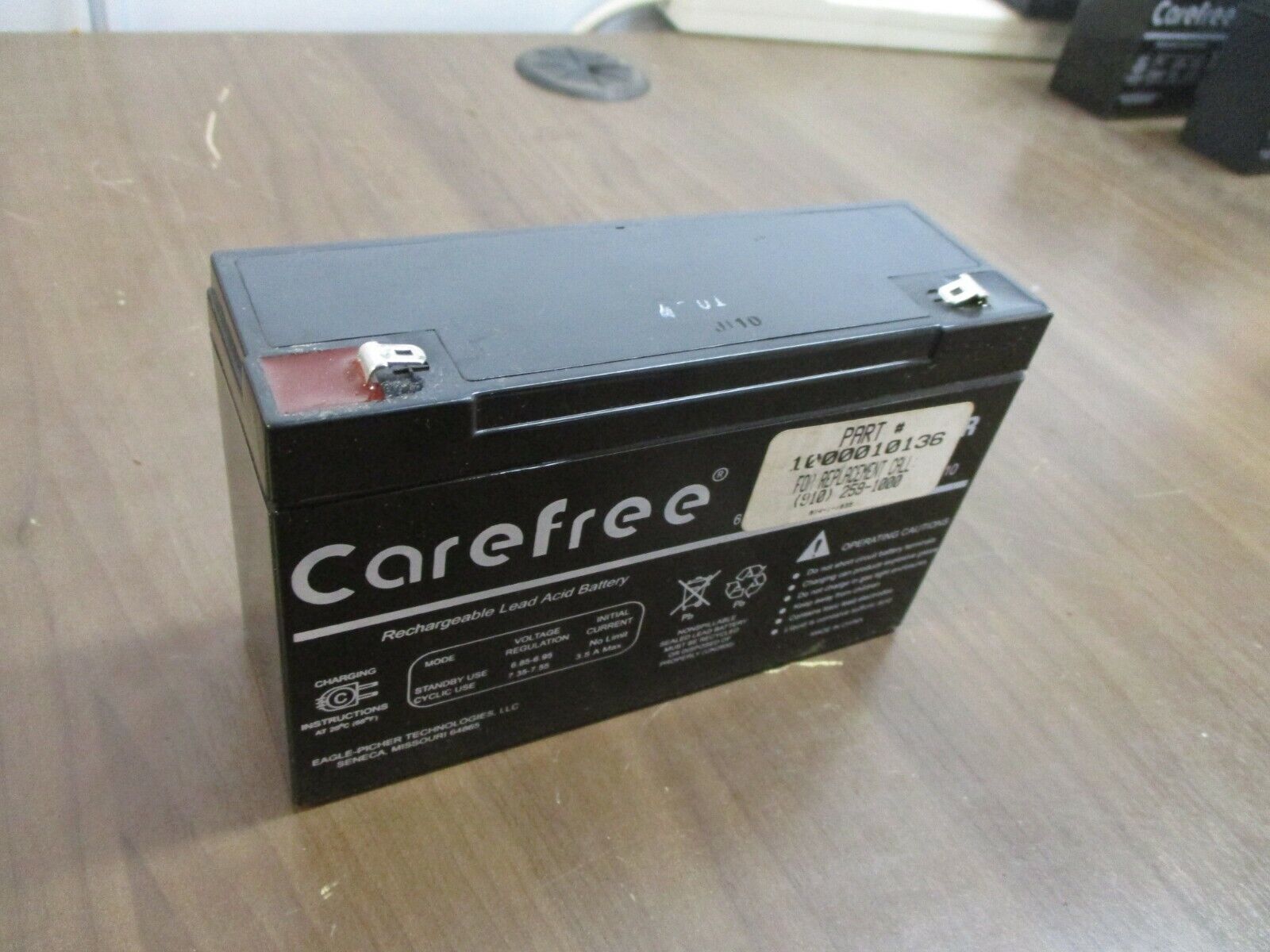 Eagle Picher Carefree Lead Acid Battery CF6V10 6V 10AH Used