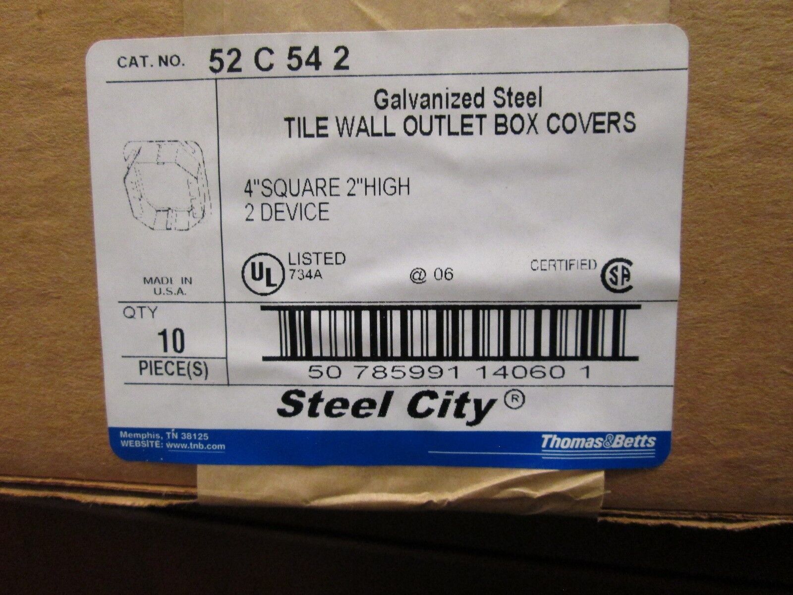 Thomas & Betts Outlet Box Cover 52C542 4" Square 2" High *Box of 10* New Surplus