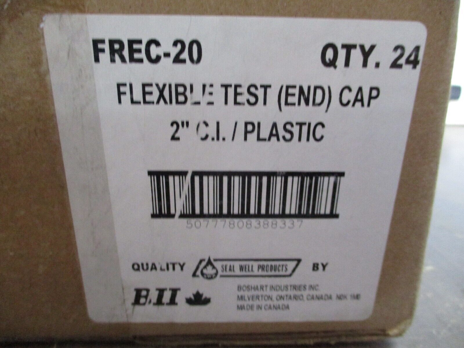Boshart Flexible Test (End) Cap FREC-20 2" C.I./Plastic *Box of 24* New Surplus