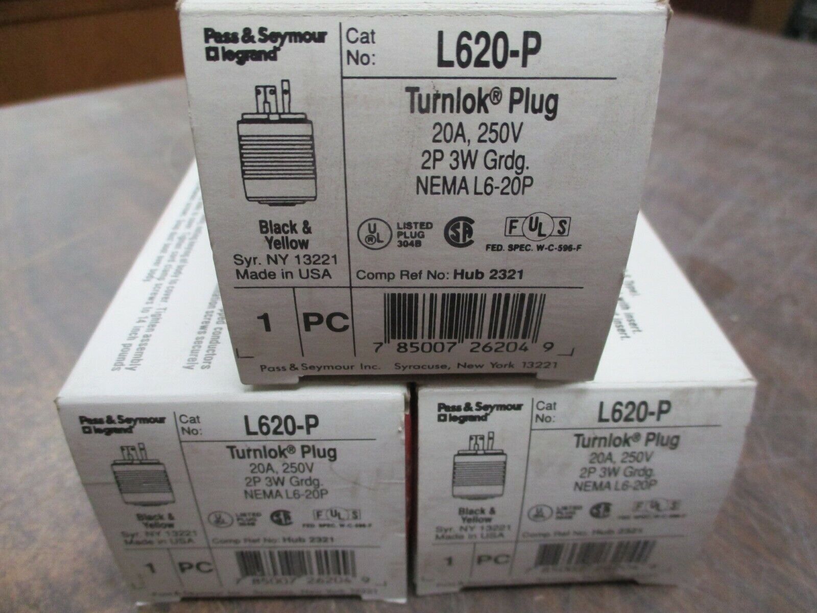 Pass & Seymour Turnlok Plug L620-P 20A 250V 2P 3W *Lot of 3* New Surplus