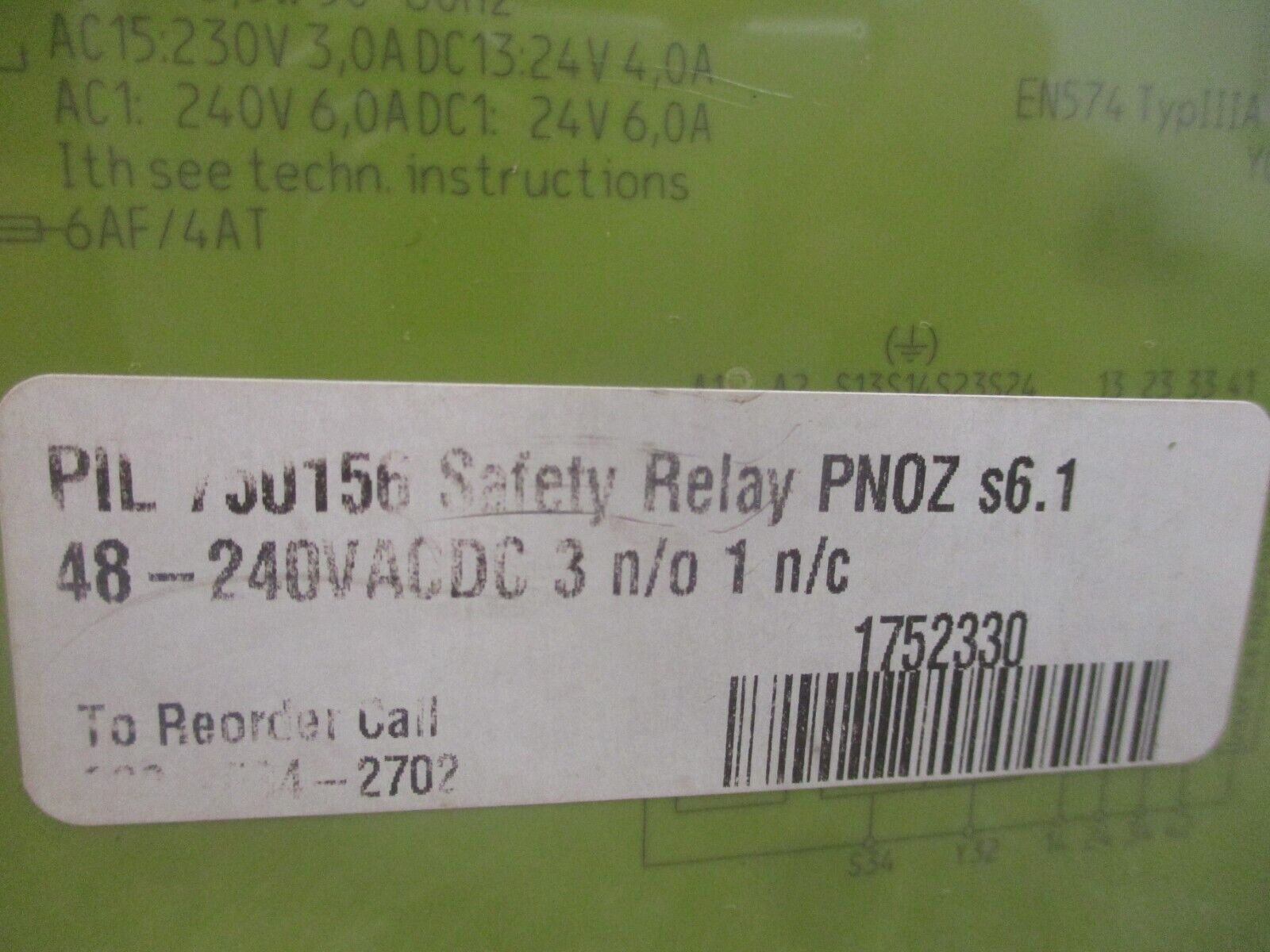 Pilz Safety Relay 750156 PNOZ s6.1 48-240V AC/DC 3 n/o 1 n/c New Surplus