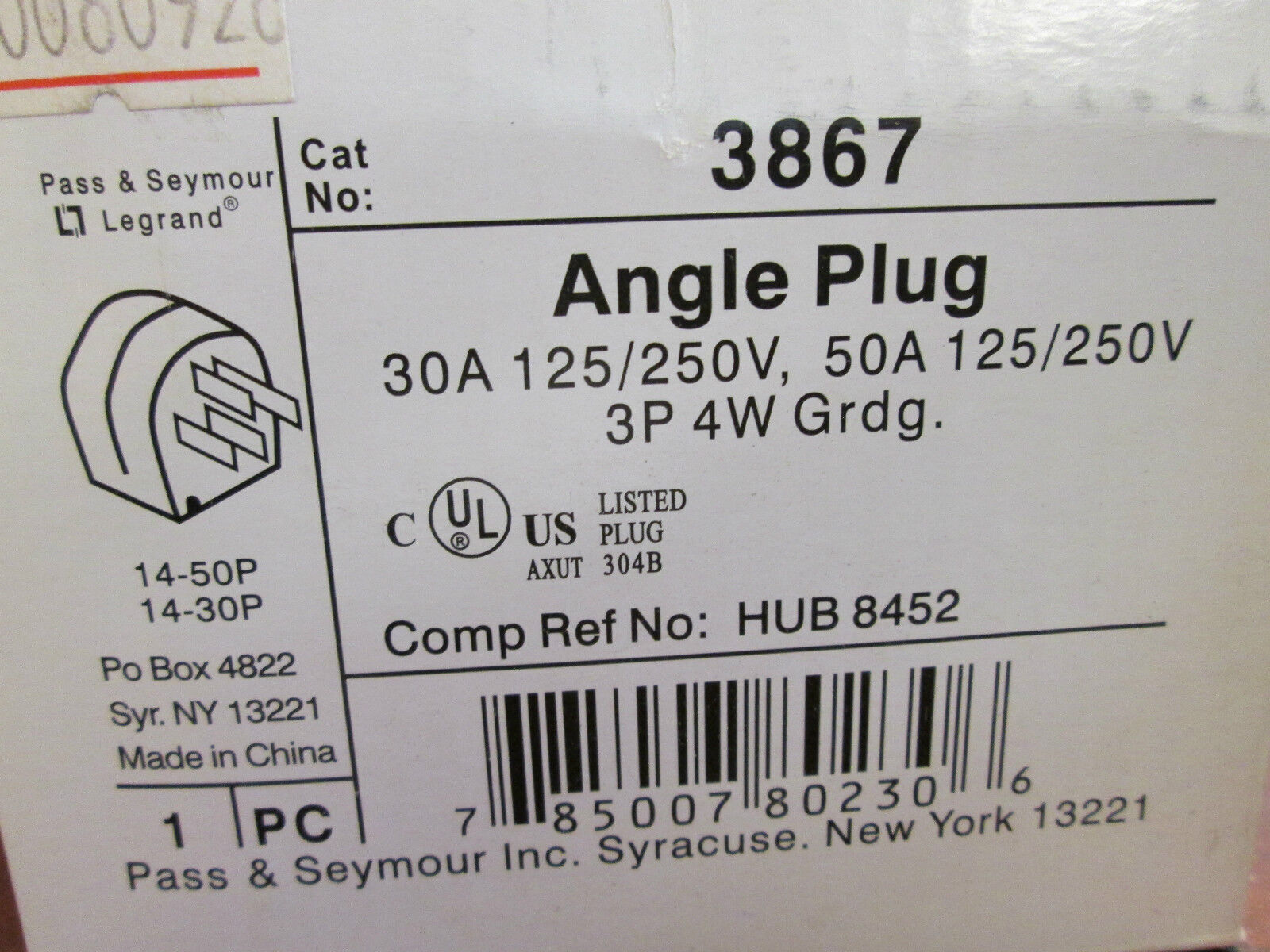Pass & Seymour 30A Angle Plug 3867 New