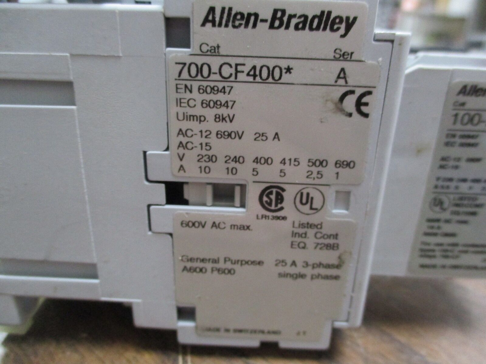 Allen-Bradley Contactor 700-CF400* 120V Coil 25A 600V Used