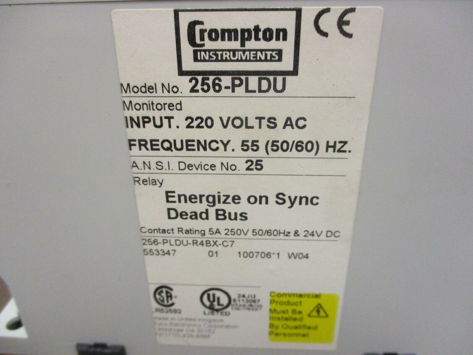 Crompton Protector Relay 256-PLDU-R4BX-C7 220VAC 50/60Hz New Takeout