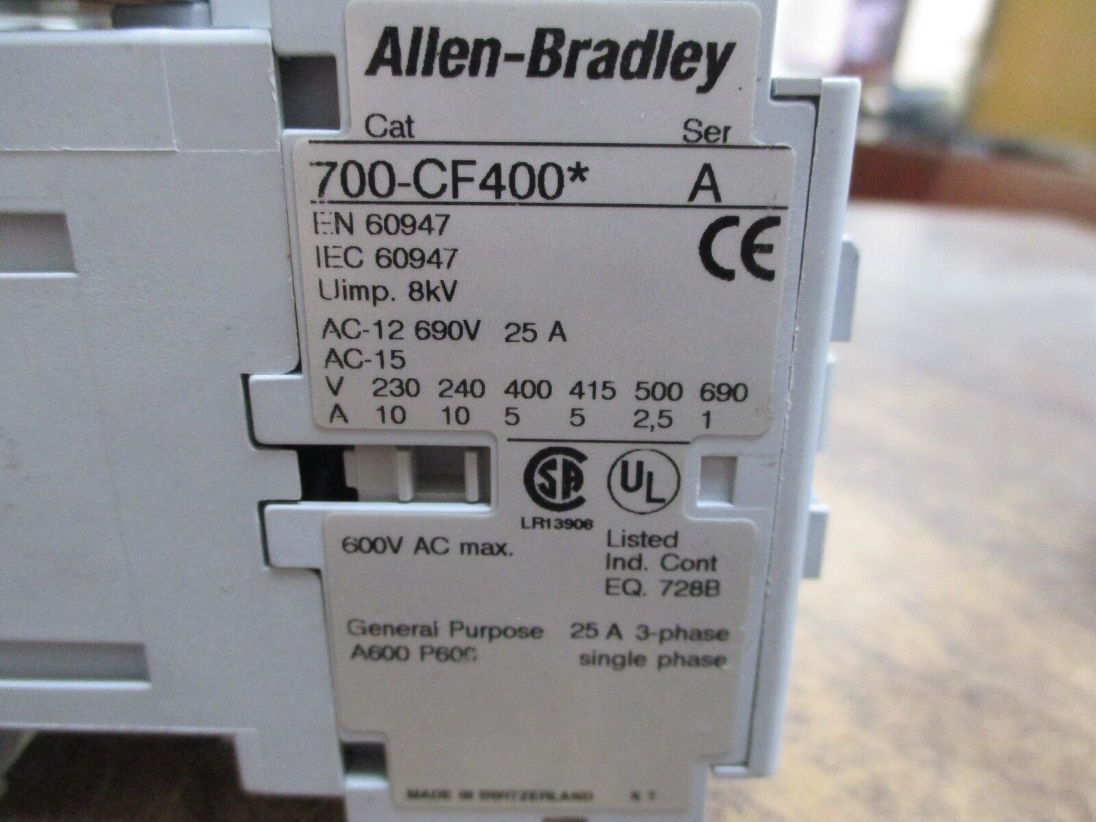 Allen-Bradley Control Relay 700-CF400* 20A 600V 120V Coil w/ Surge Suppressor