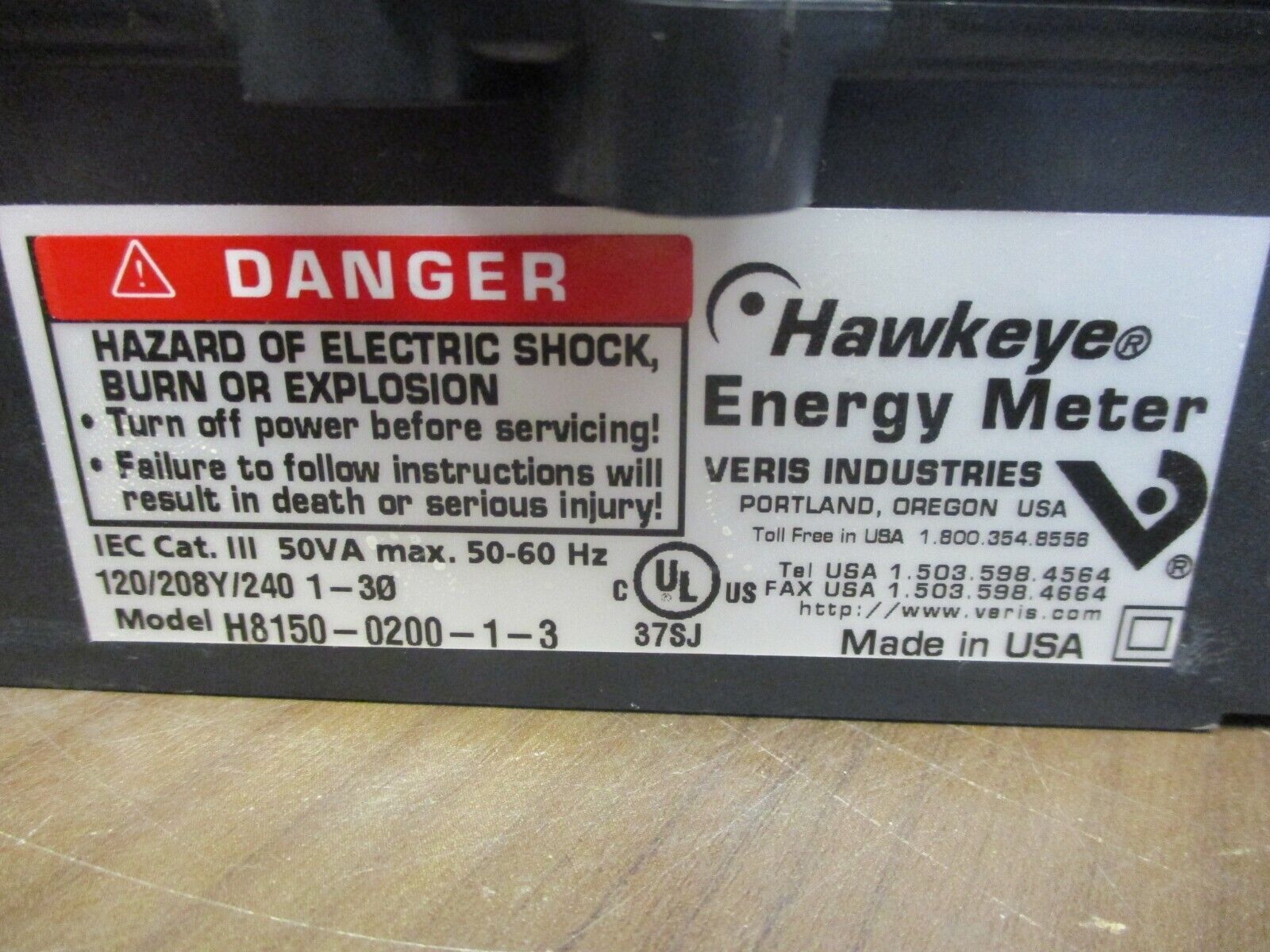 Veris Hawkeye 8100 Energy Meter H8150-0200-1-3 120/208Y/240V 1-3Ph 50VA 50-60Hz