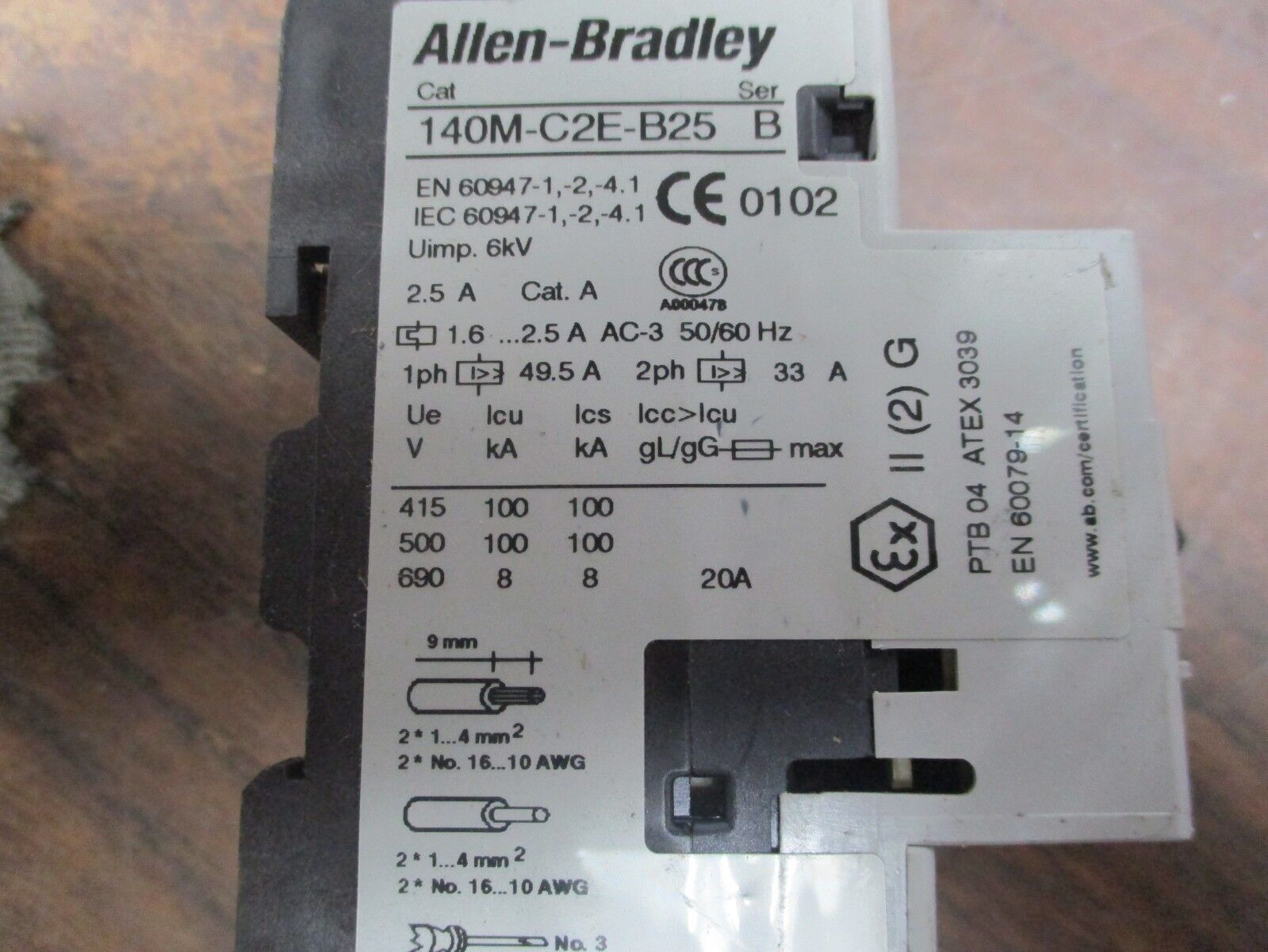 Allen-Bradley Manual Starter 140M-C2E-B25 Range:1.6-2.5A Used
