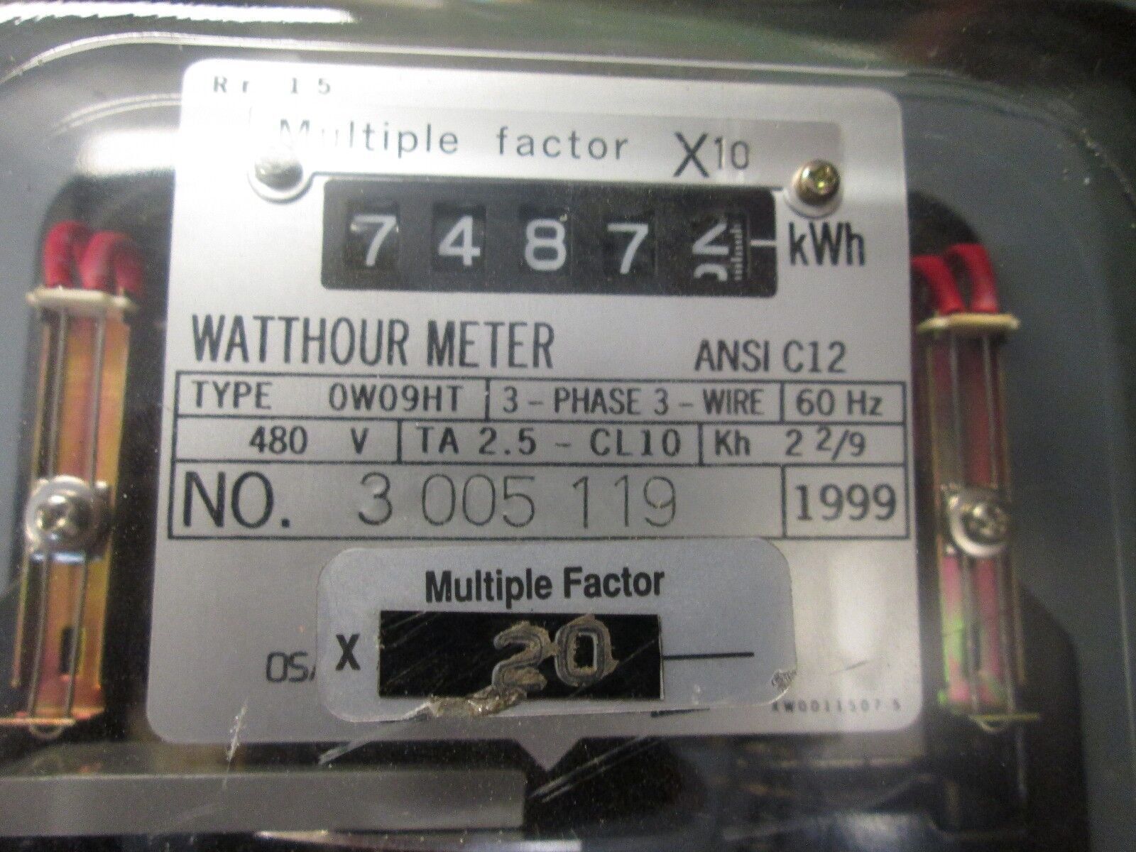 Osaki Watthour Meter 0W09HT 480V 3Ph 3W 60Hz Used