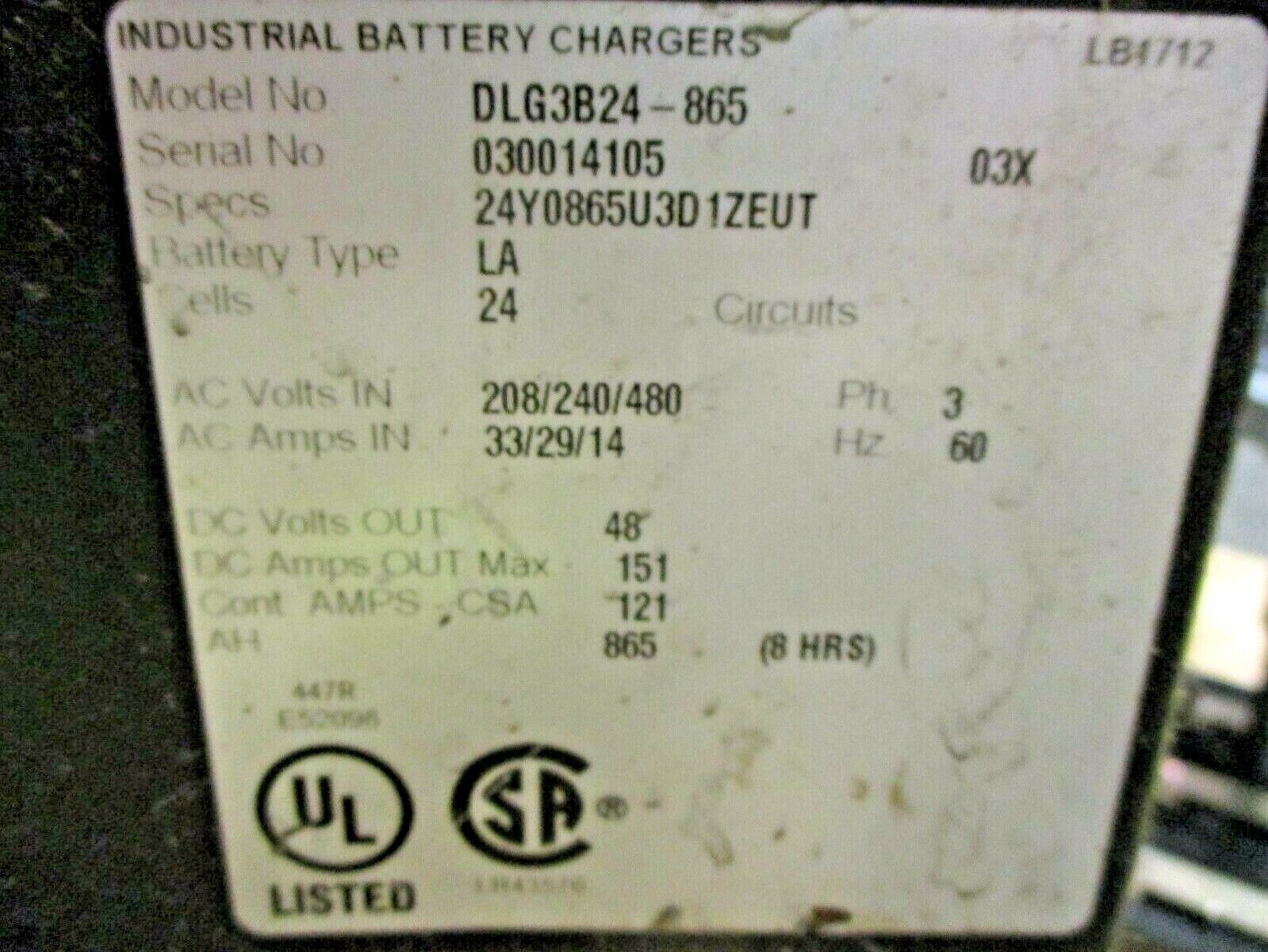 Douglas Gold Series Legacy Power System Battery Charger DLG3B24-865 865AH Used