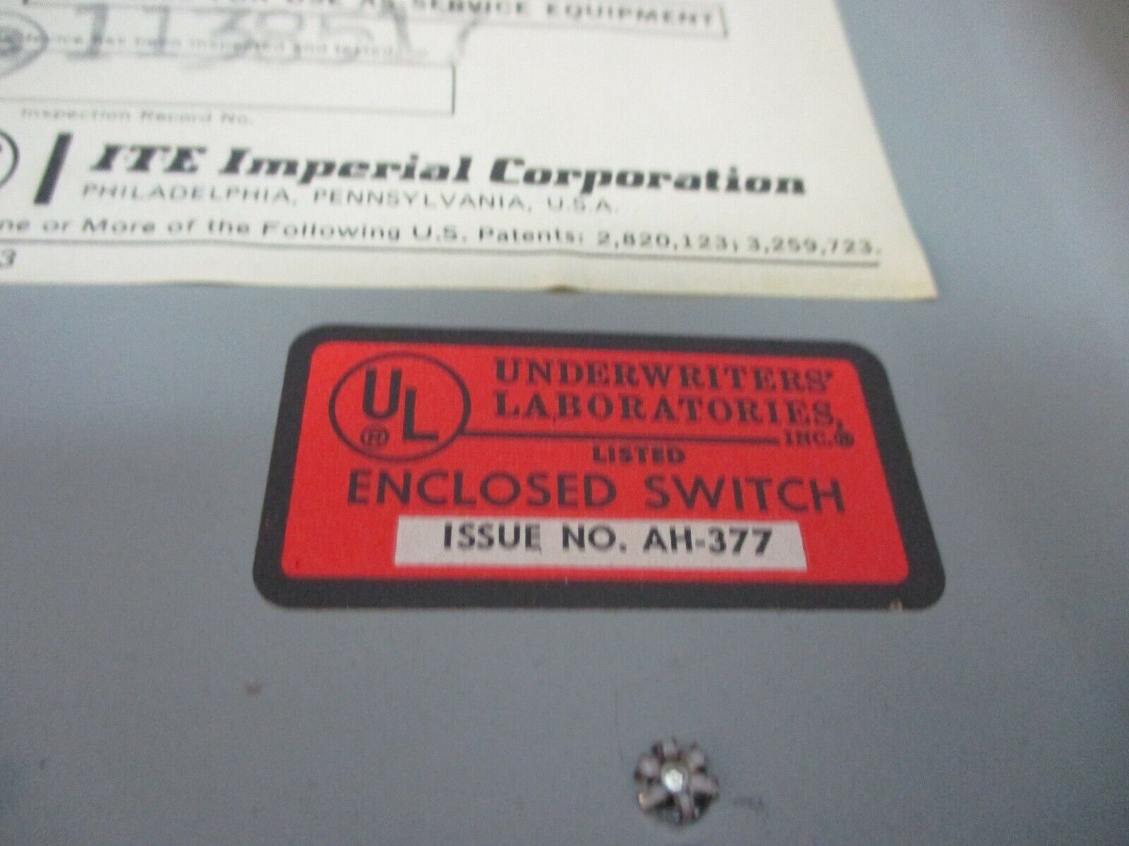 ITE Fusible Safety Switch/Disconnect JN-422 60A 240V 3Ph Used