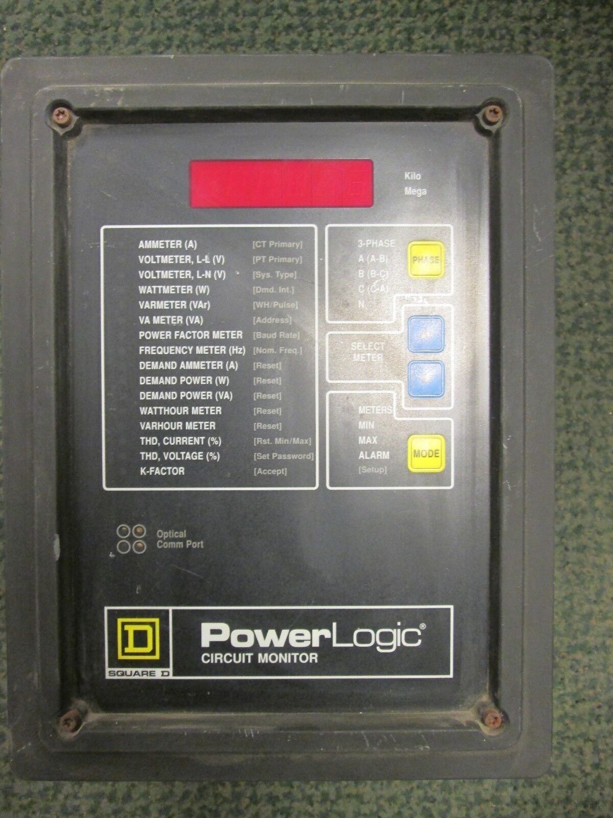 Square D Power Logic Circuit Monitor 3020 CM-2250 3020 IOM-44 Used