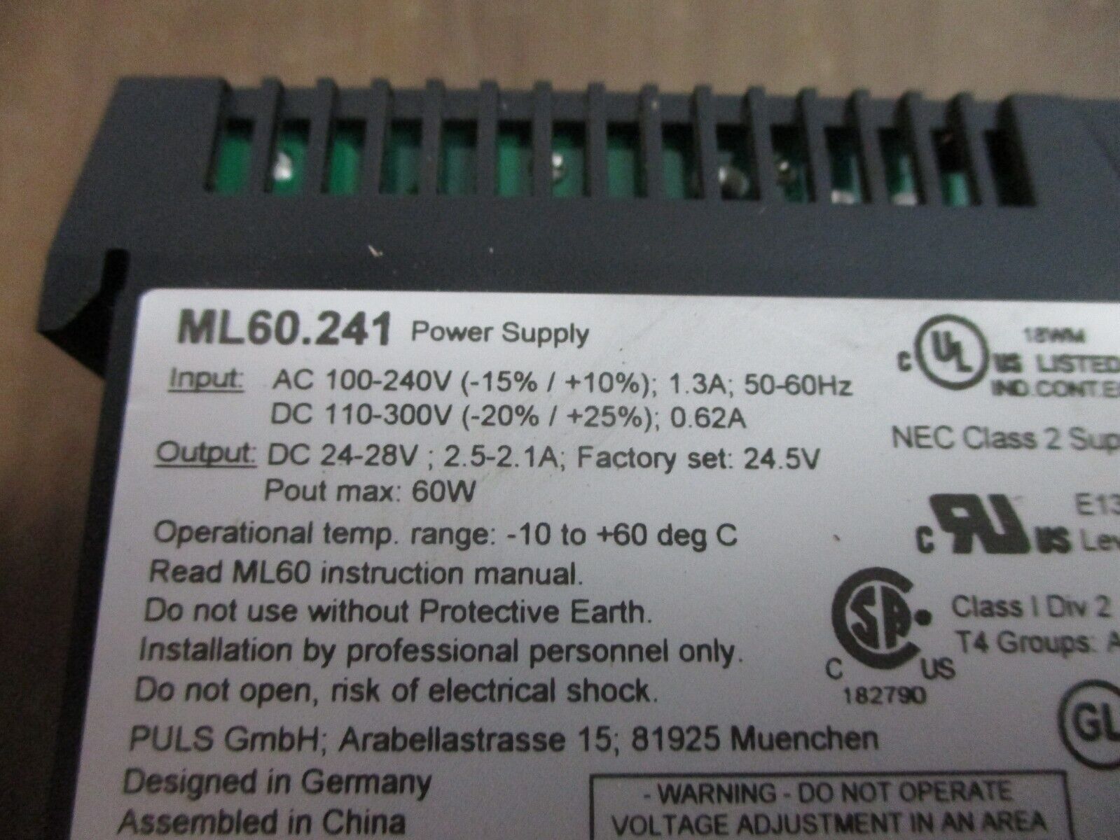 Puls MiniLine Power Supply ML60.241 Used
