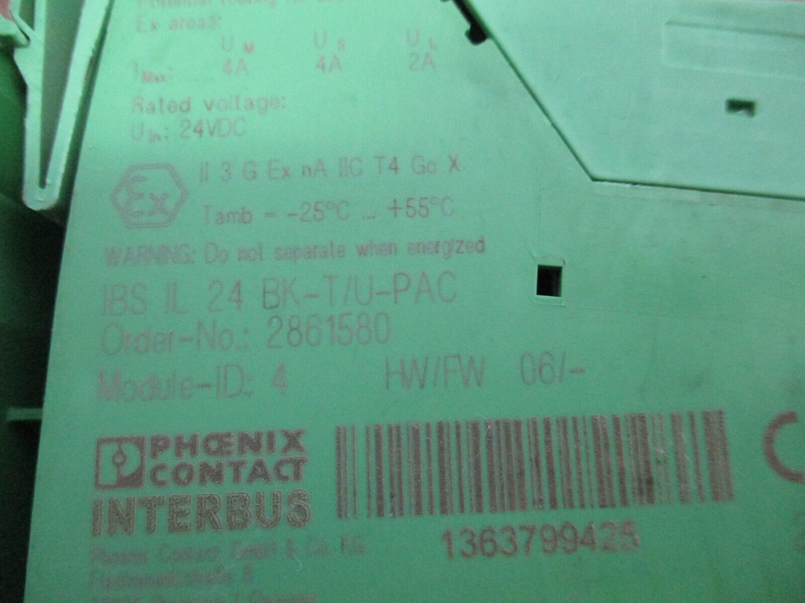 Phoenix Contact IBSIL24 BK-T/U-PAC Interbus Coupler 2861580 HW: 06 Used