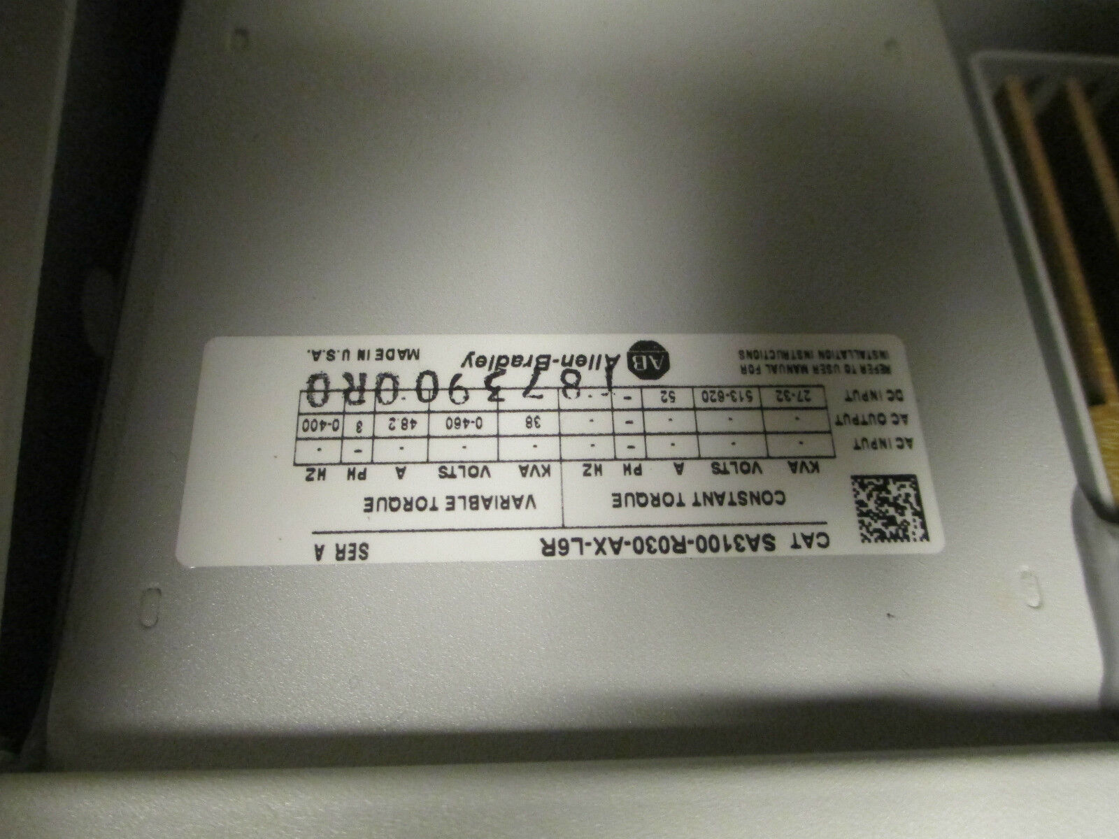 Allen-Bradley DC-AC Drive MCC Bucket SA3100-R030-AX-L6R 30HP New Surplus