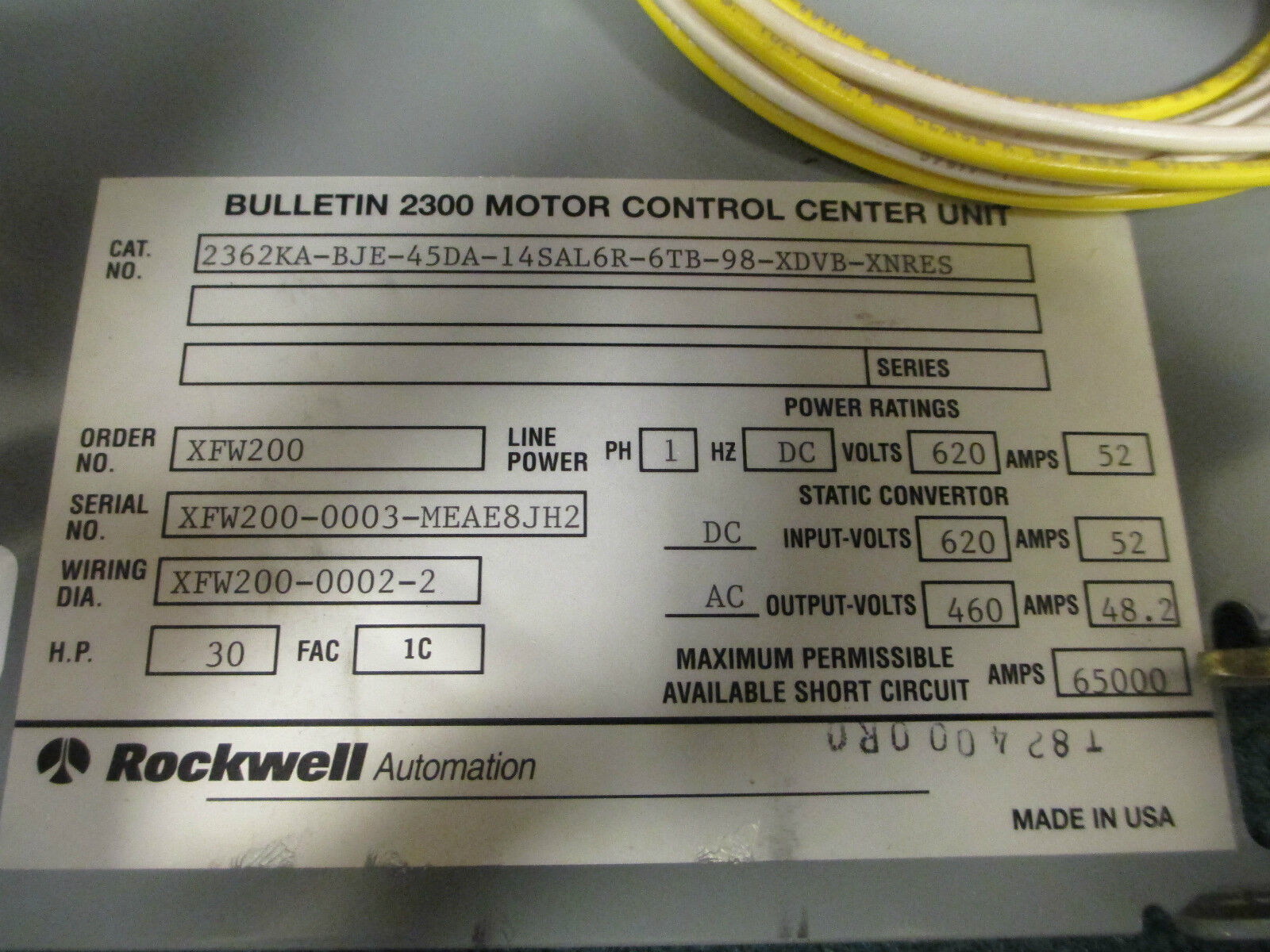 Allen-Bradley DC-AC Drive MCC Bucket SA3100-R030-AX-L6R 30HP New Surplus