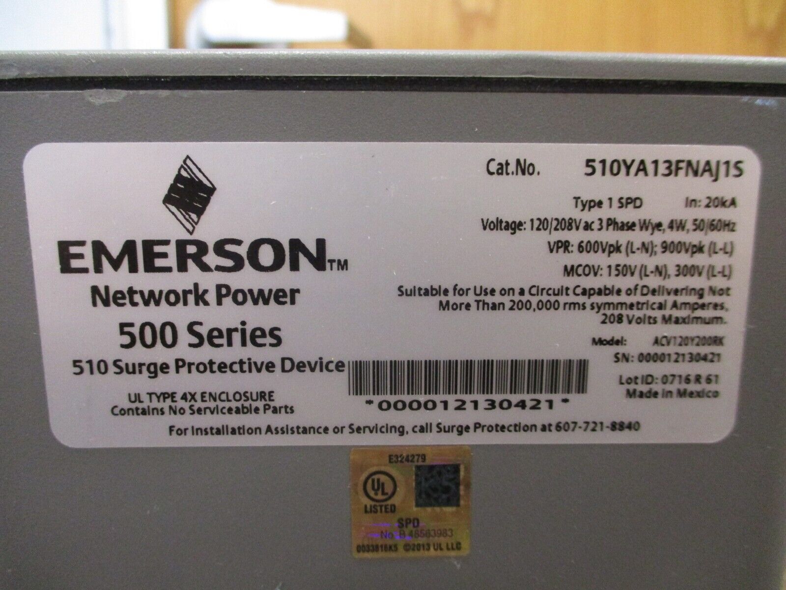 Emerson 500 Series Surge Protective Device 510YA13FNAJ1S 120/208V 3Ph 4W 50/60Hz