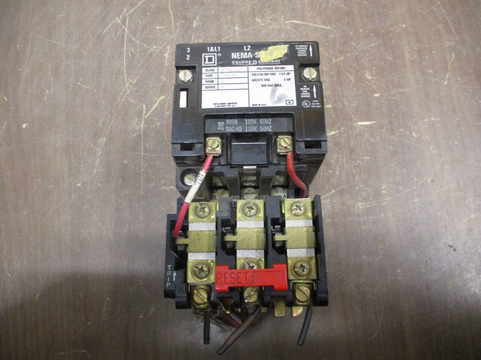 Square D Starter 8536SA012 Size 00 120V Coil Thermal Overload *Heaters May Vary*
