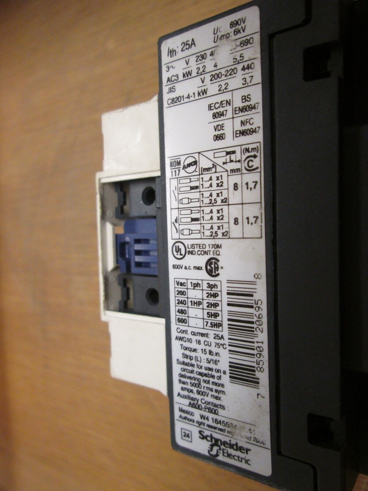 Telemecanique Contactor LC1 D09 120V Coil 25A Used