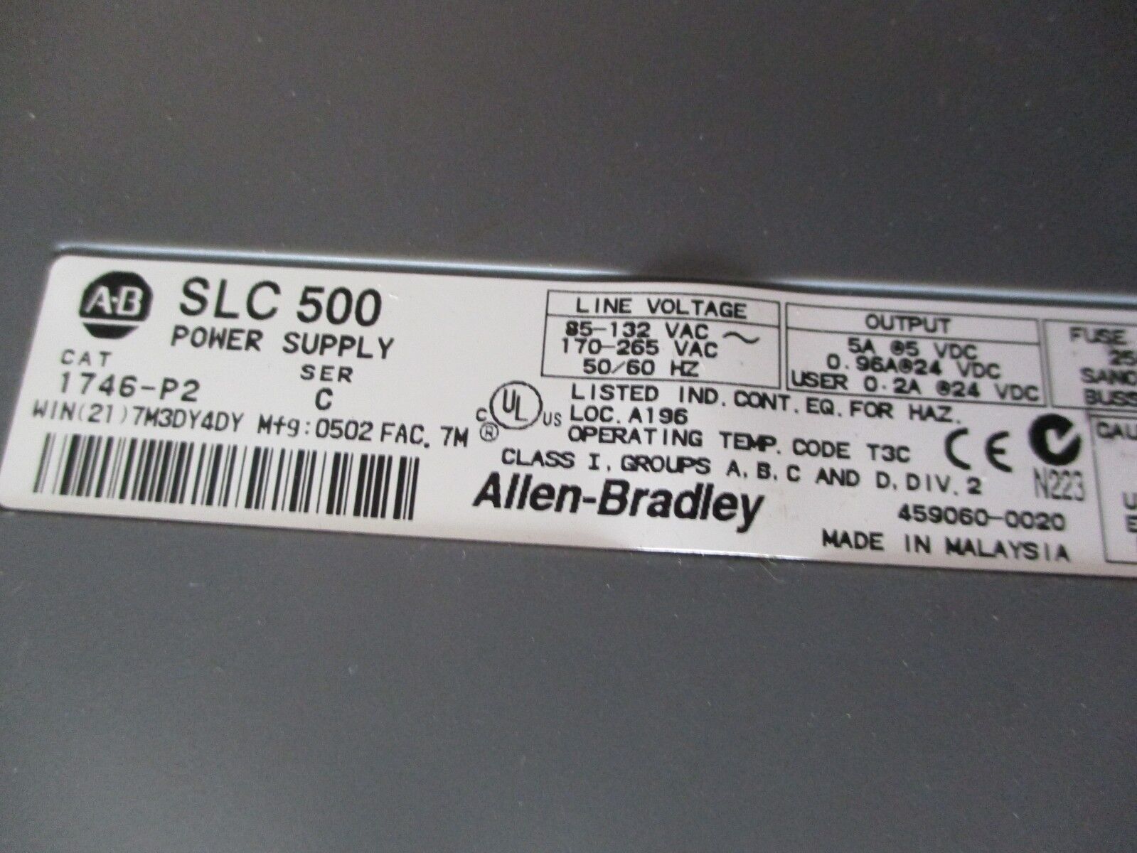 Allen-Bradley PLC Rack w/ Power Supply 1746-A13/1746-P2 13-Slot Used