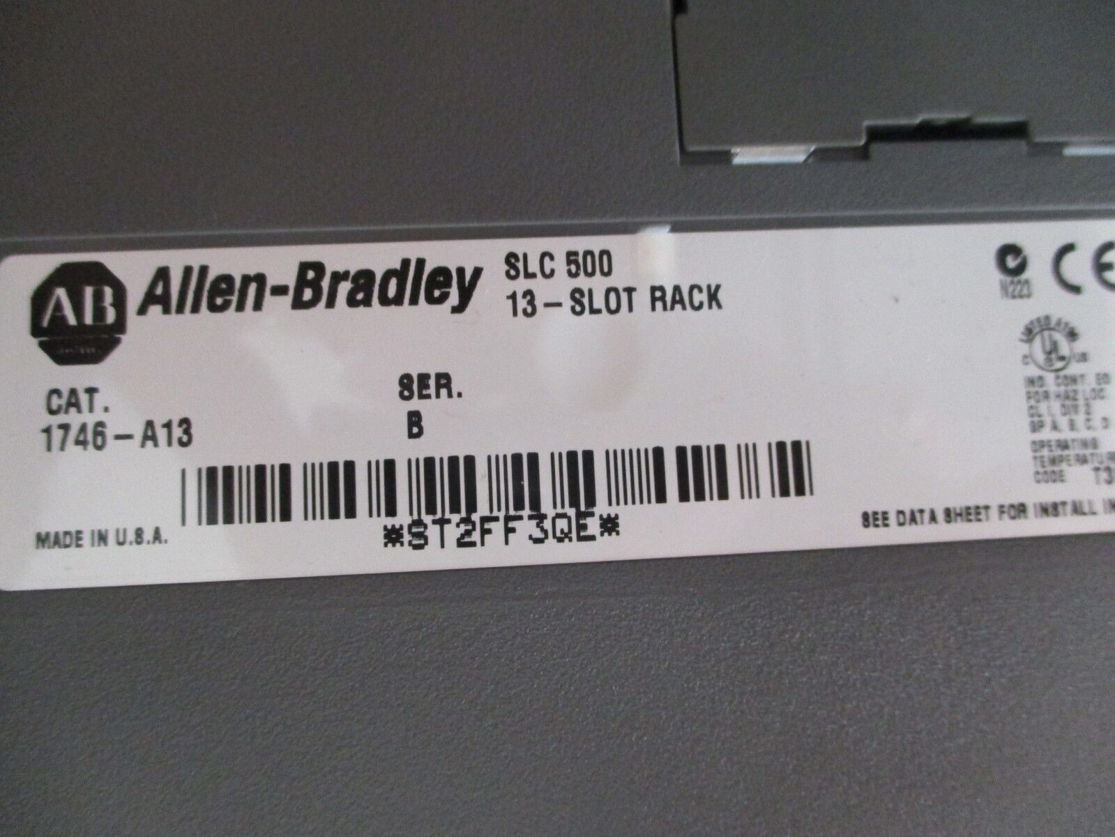 Allen-Bradley PLC Rack w/ Power Supply 1746-A13/1746-P2 13-Slot Used