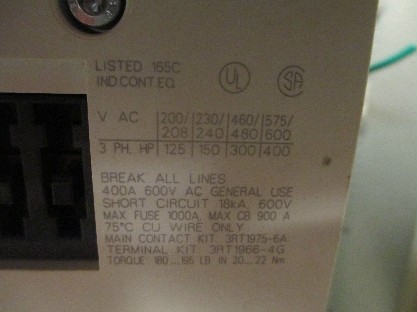 Siemens Sirius Contact, 3RT1075-6 ...6, 400A 600V, 48"x24"x12" Nema 4 Enclosure