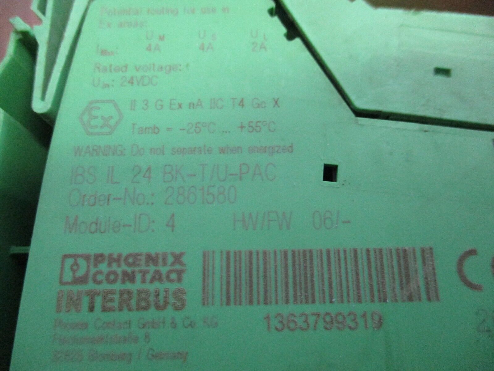 Phoenix Contact IBSIL24 BK-T/U-PAC Interbus Coupler 2861580 HW: 06 Used