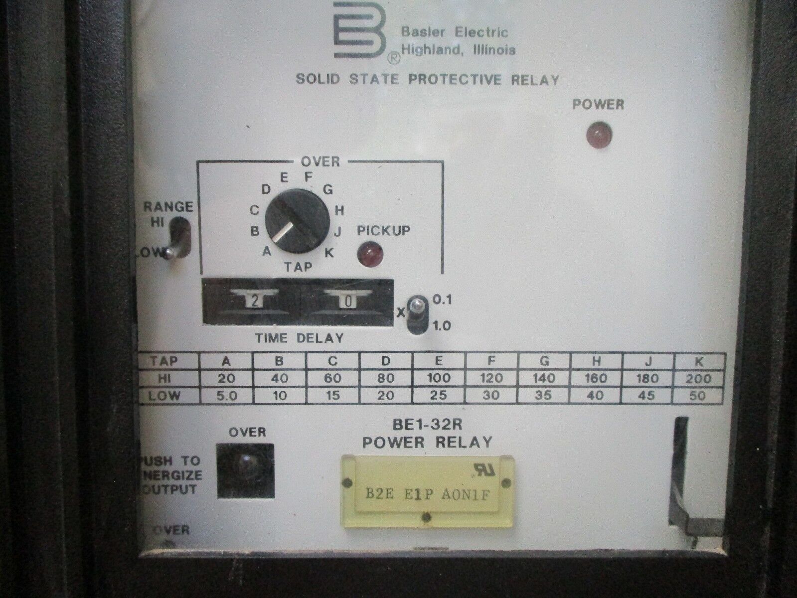 Basler Electronic BE1-32R Power Relay B2E E1P A0N1F Used
