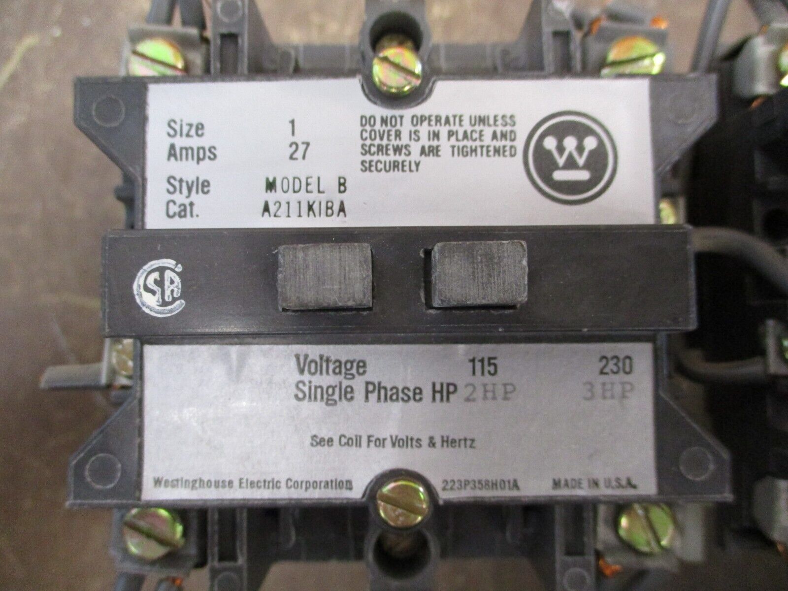 Westinghouse Size 1 Reversing Contactor A211KIBA Model B 120V Coil 27A 115-230V