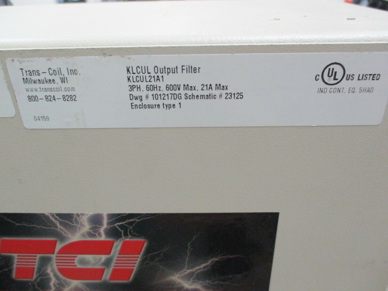 Trans-Coil KLCUC Output Line Filter KLCUL21A1 3Ph 60Hz 600V 21A Used
