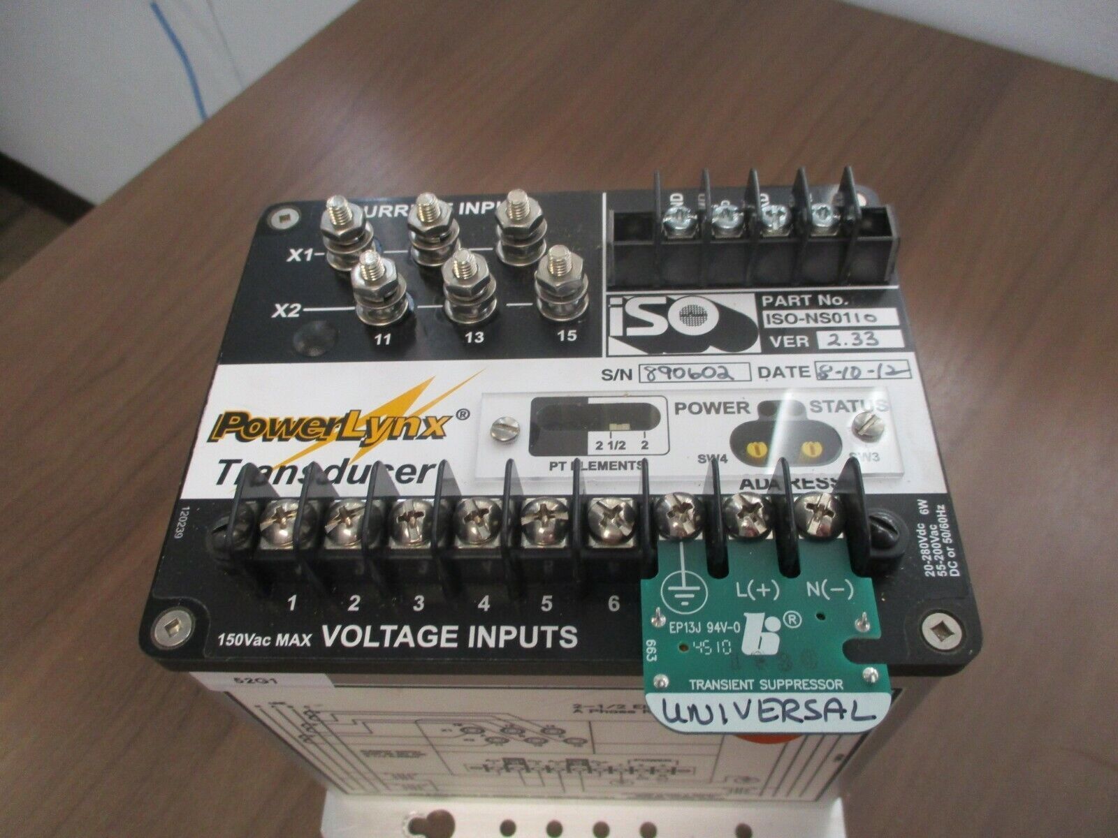 ISO Power Lynx Transducer ISO-NS0110 Ver. 2.33 20-280VDC 55-200VAC 50/60Hz 3Ph