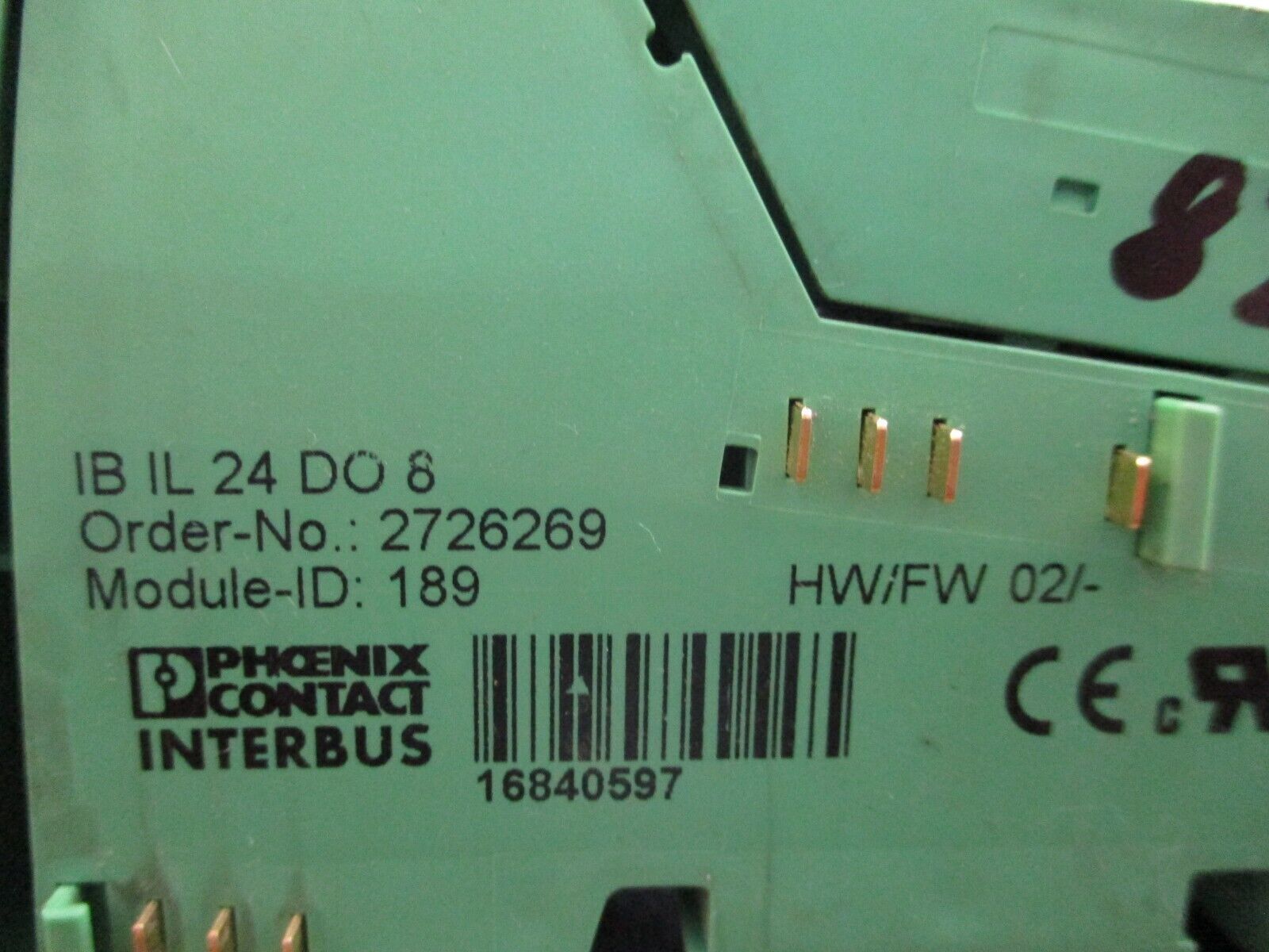 Phoenix Contact IBIL24DO8 Interbus Coupler 2726269 HW: 02 w/ Terminal Cover Used
