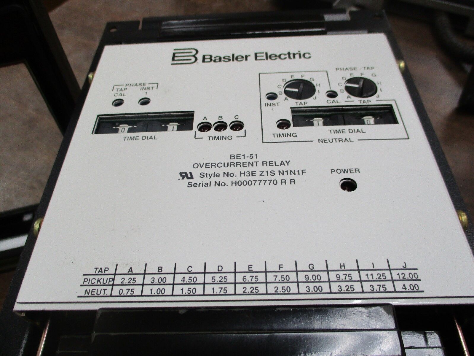 Basler Electric BE-51 Overcurrent Relay H3E Z1S N1N1F Used