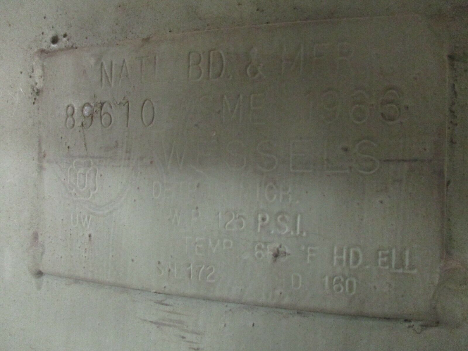 Wessels Water Tank 89610 250 Gallon 125PSI Used