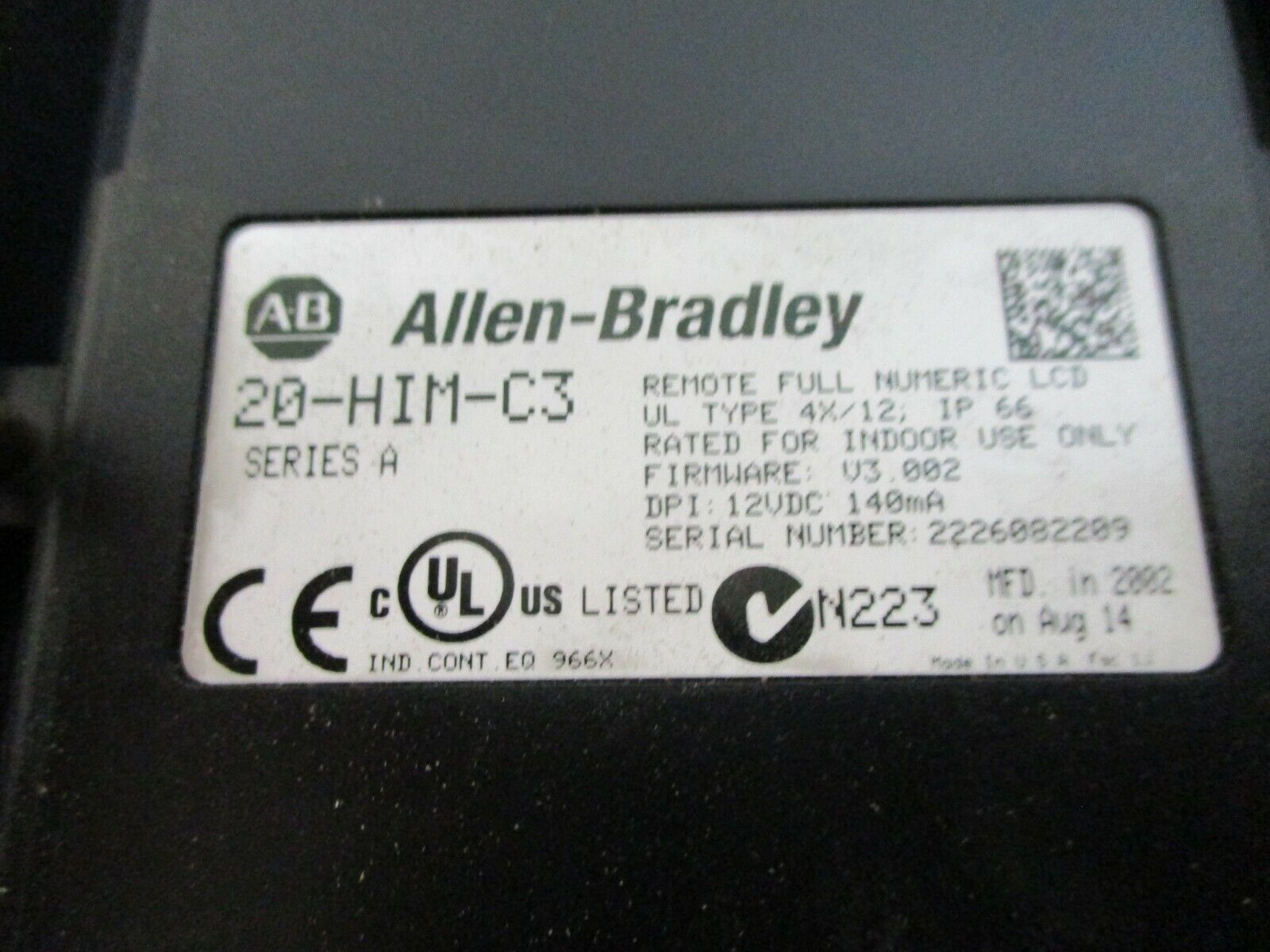 Allen-Bradley Human Interface Module 20-HIM-C3 Ser. A F/W: V3.002 Used