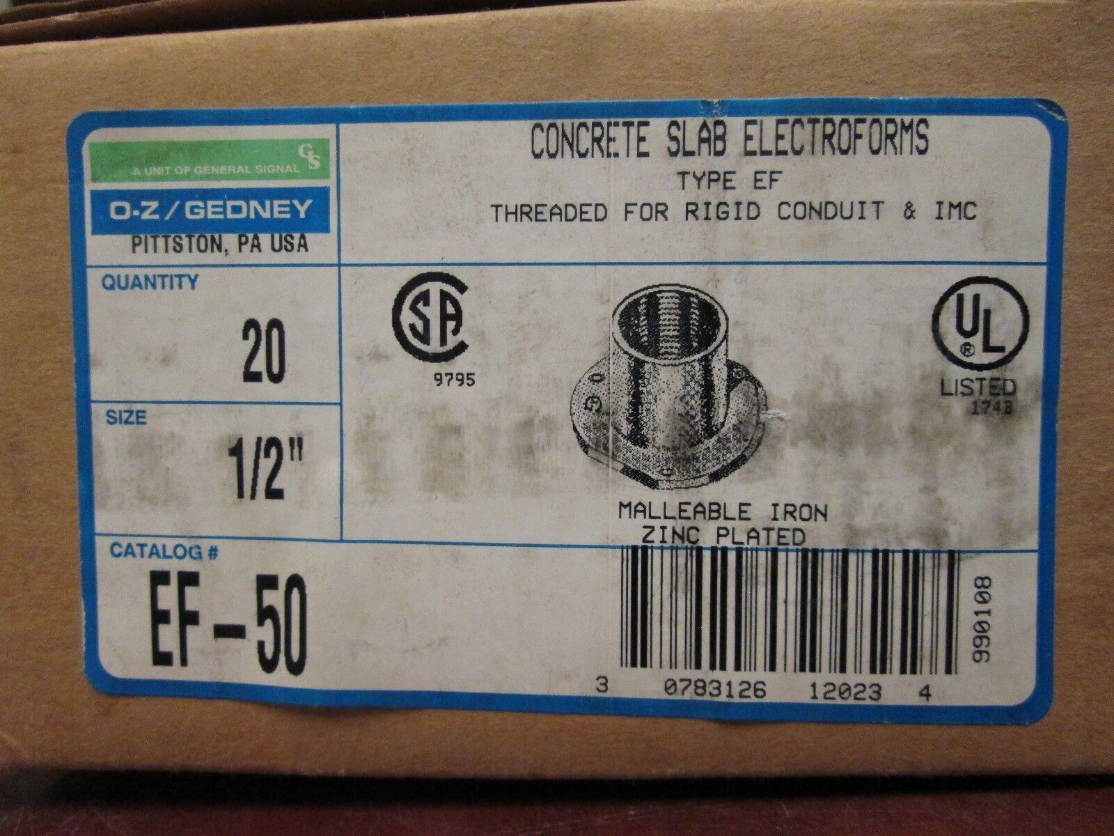 Oz-Gedney Concrete Slab Electroforms EF-50 Size: 1/2" *Box of 20* New Surplus