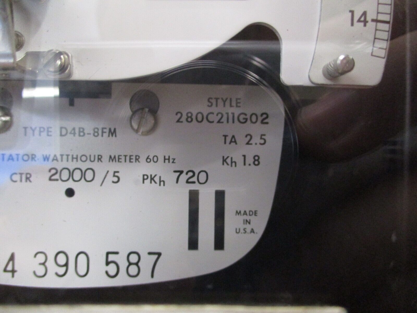 Westinghouse Type D4B-8FM Kilowatthour Meter 280C211G02 120V 4W Used