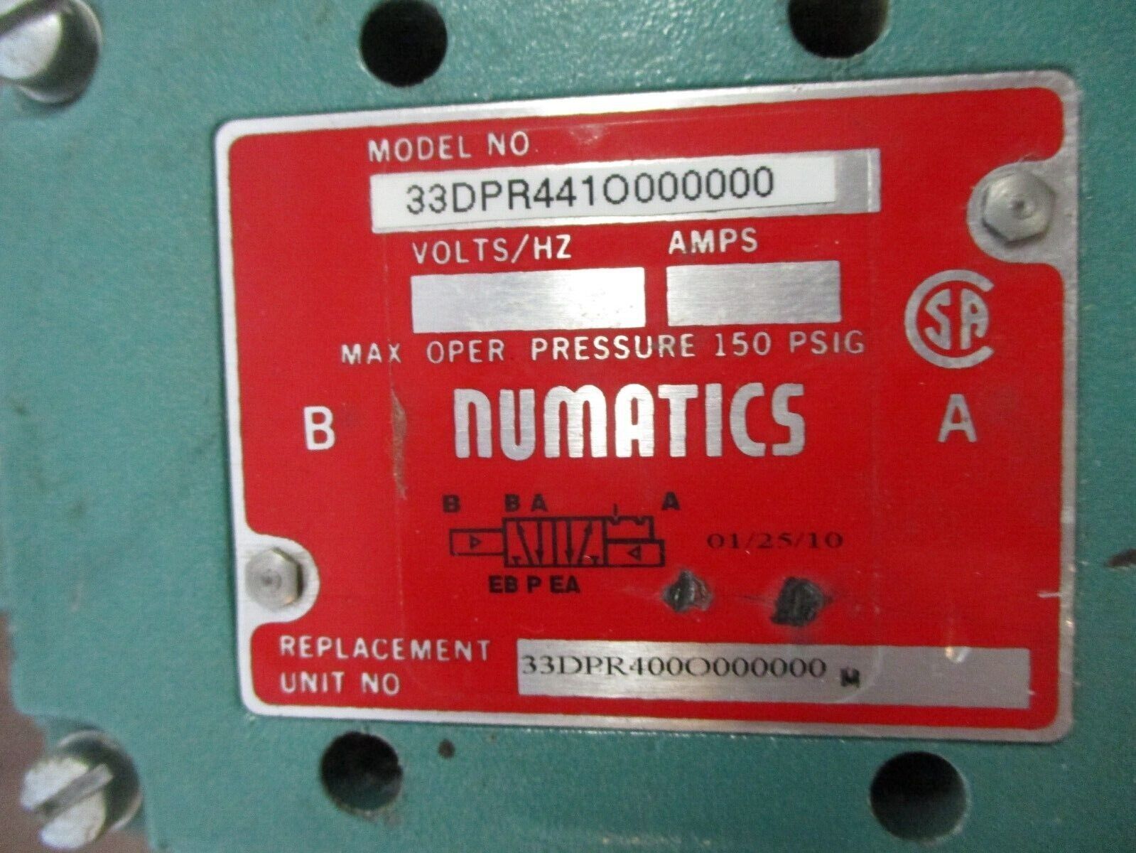 Numatics Solenoid Valve 33DPR441O000000 150PSIG w/ Filter Used