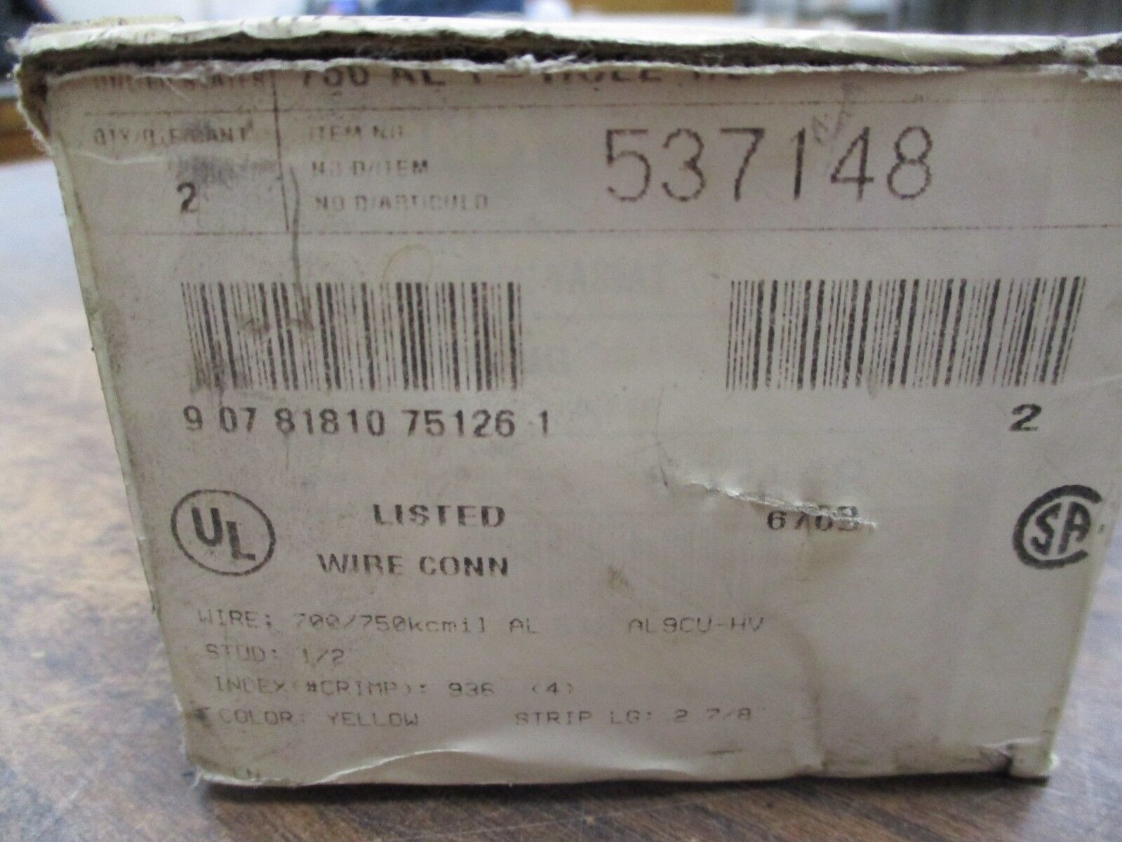 Burndy Hylug Crimp Lug YA39A1 1-Hole 700/750kcmil 1/2" Stud Lot of 2 New Surplus