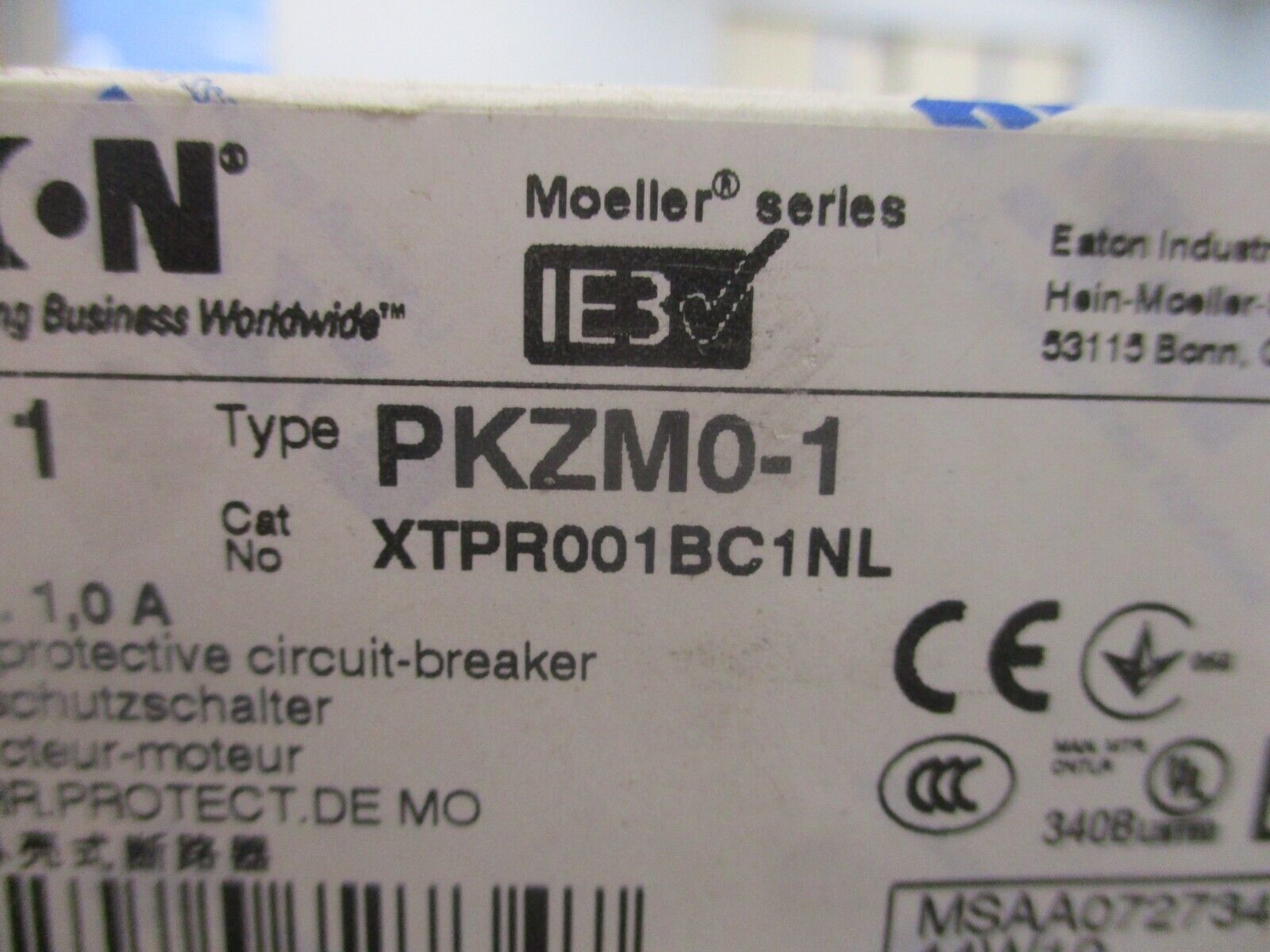 Eaton PKZM0-1 Manual Starter XTPR001BC1NL Trip: 0.63-1.0A New Surplus