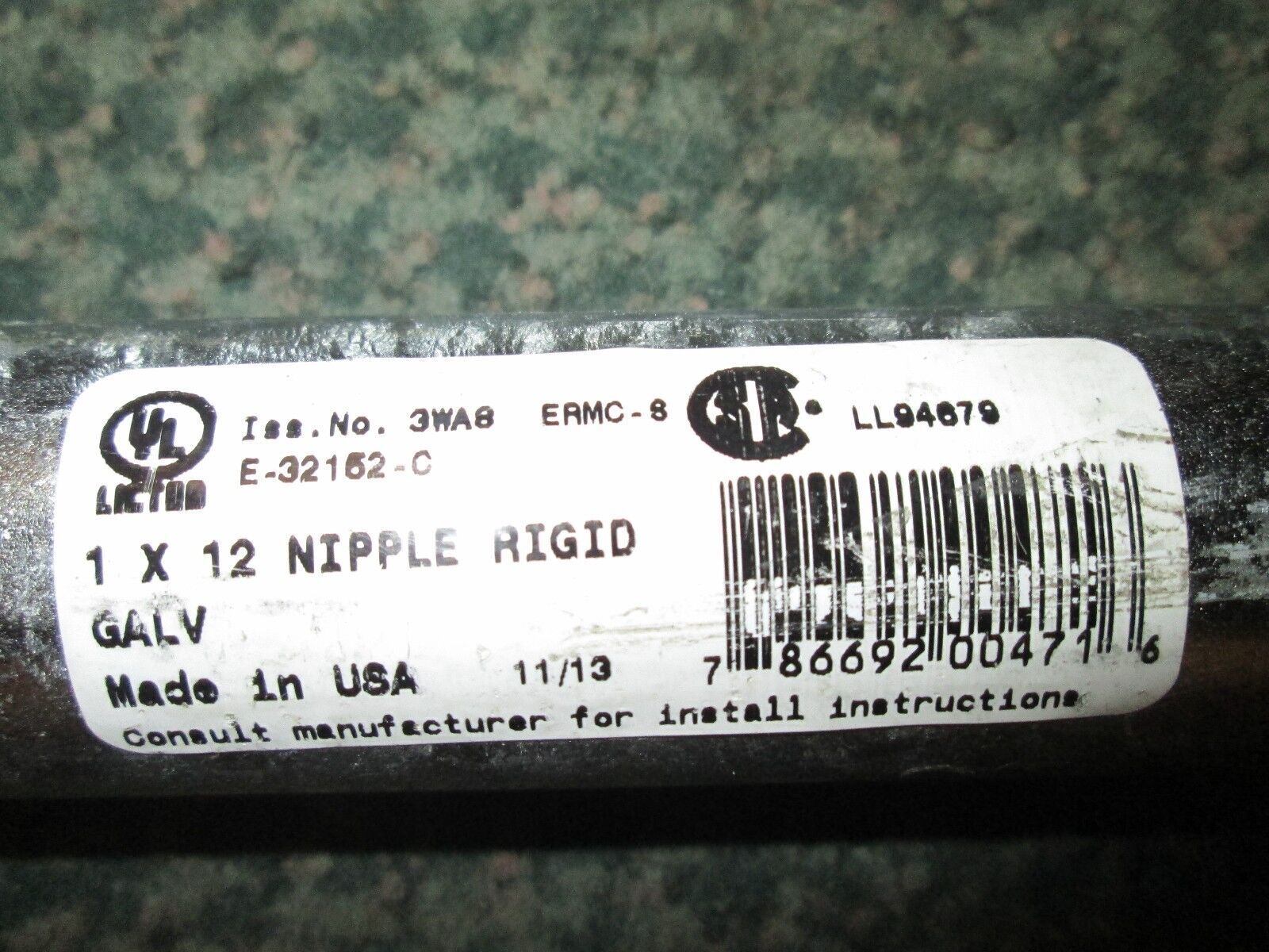 Steel Conduit Nipple Size 1" x 12" *Lot of 11* Used